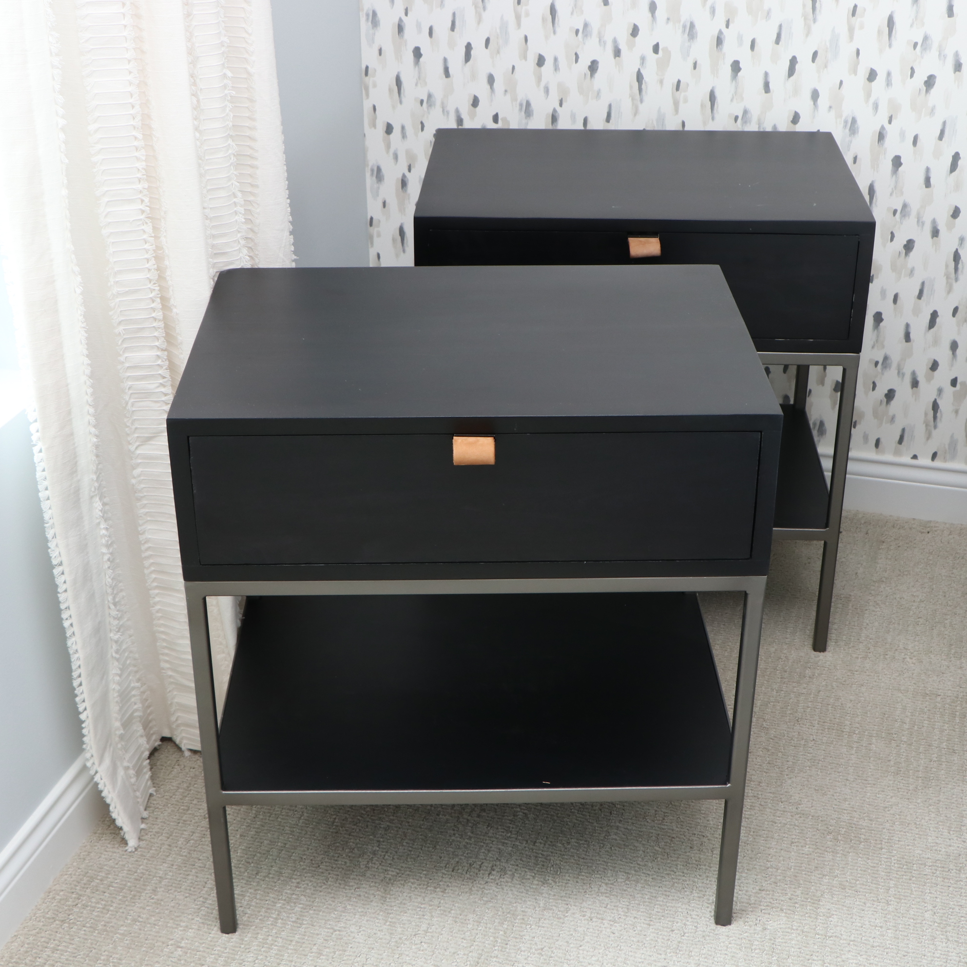 Four Hands "Trey" Black Wash Poplar and Metal Nightstands