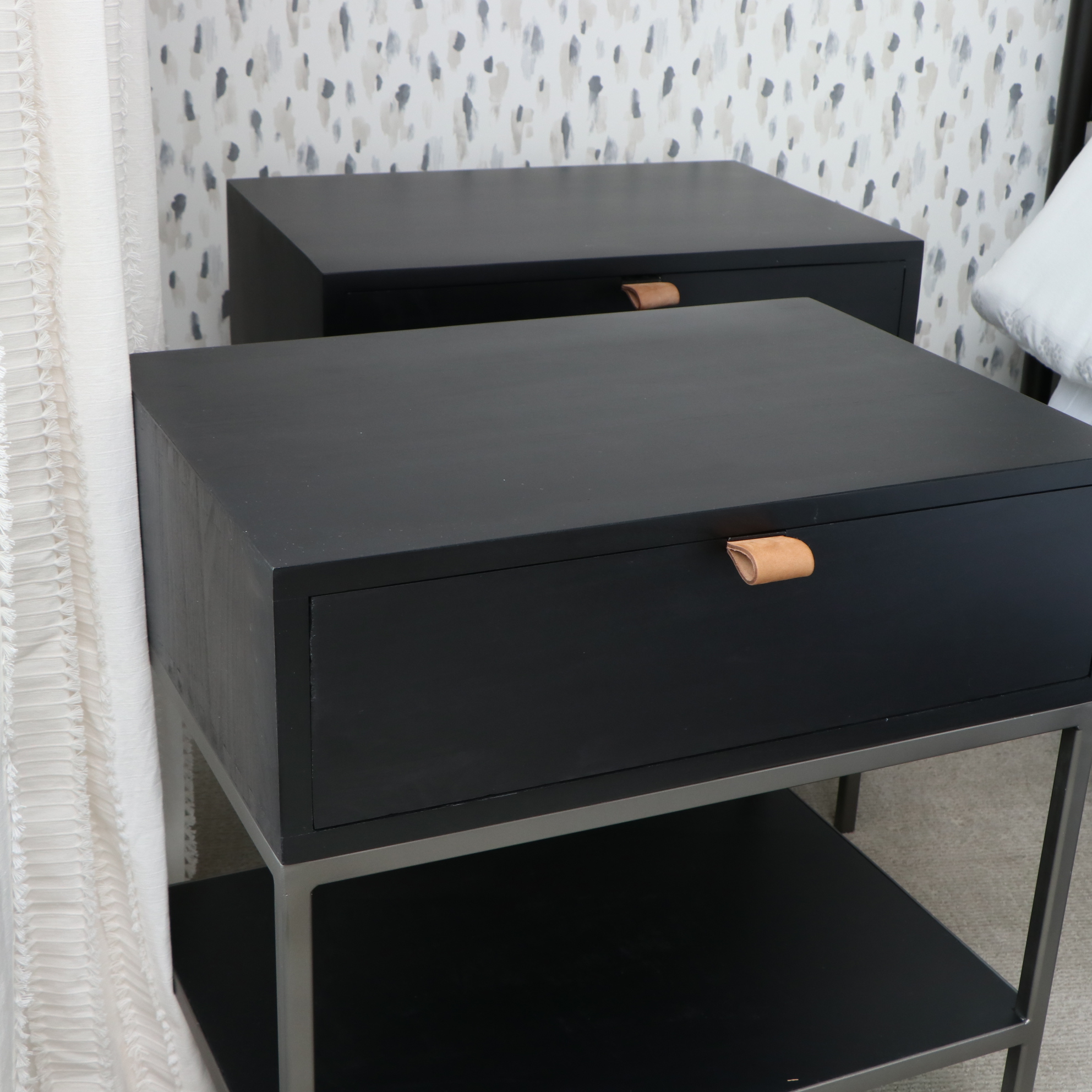 Four Hands "Trey" Black Wash Poplar and Metal Nightstands