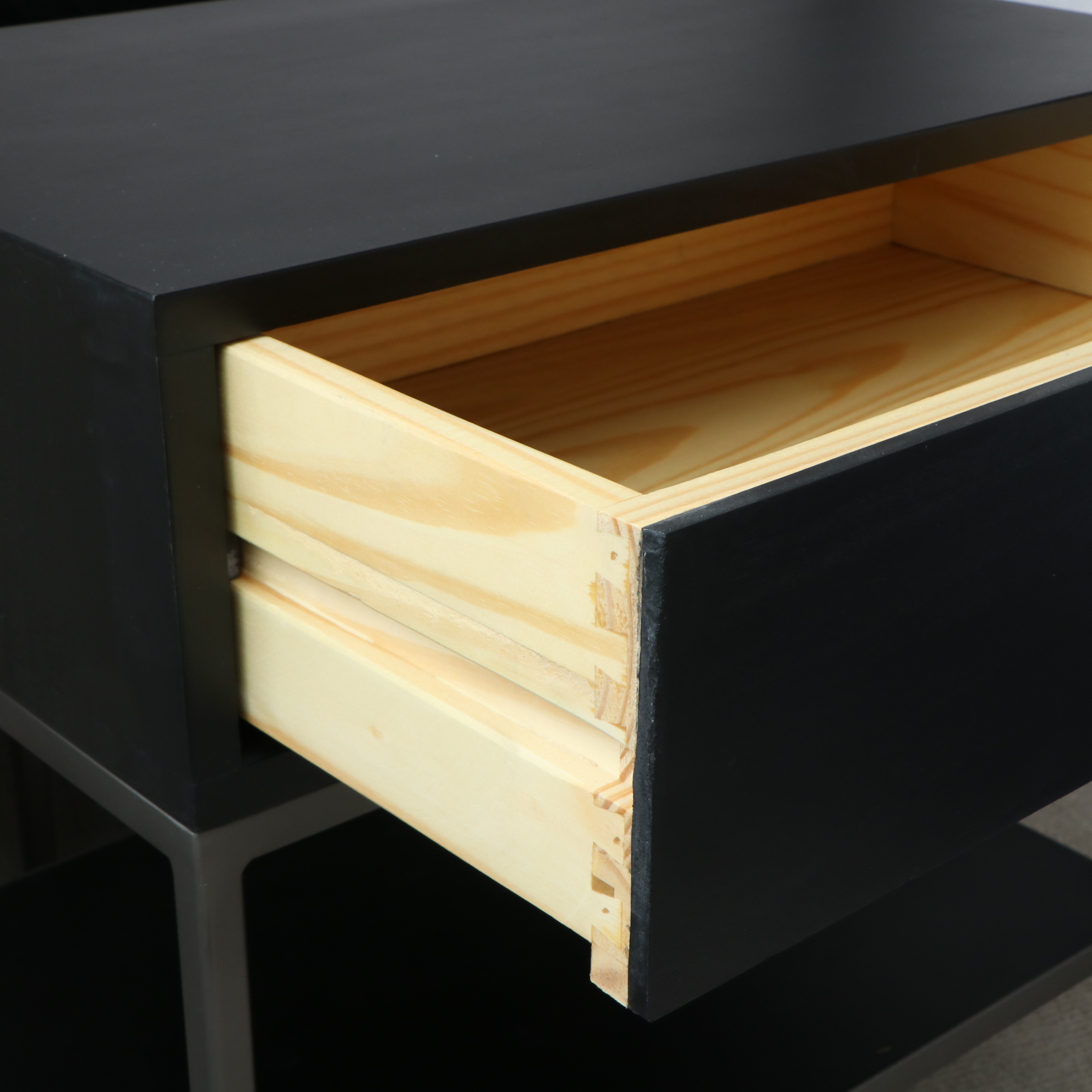 Four Hands "Trey" Black Wash Poplar and Metal Nightstands