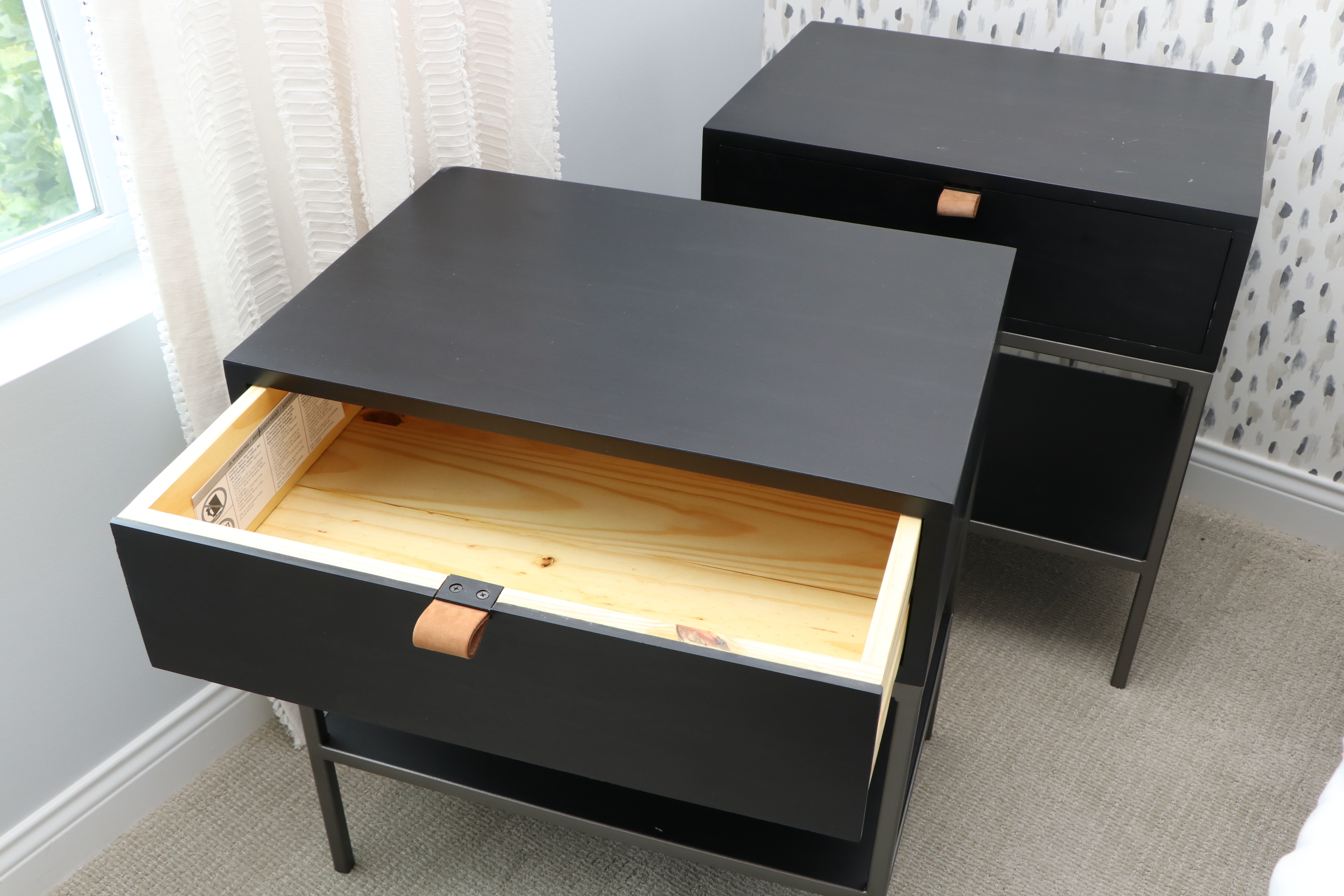 Four Hands "Trey" Black Wash Poplar and Metal Nightstands