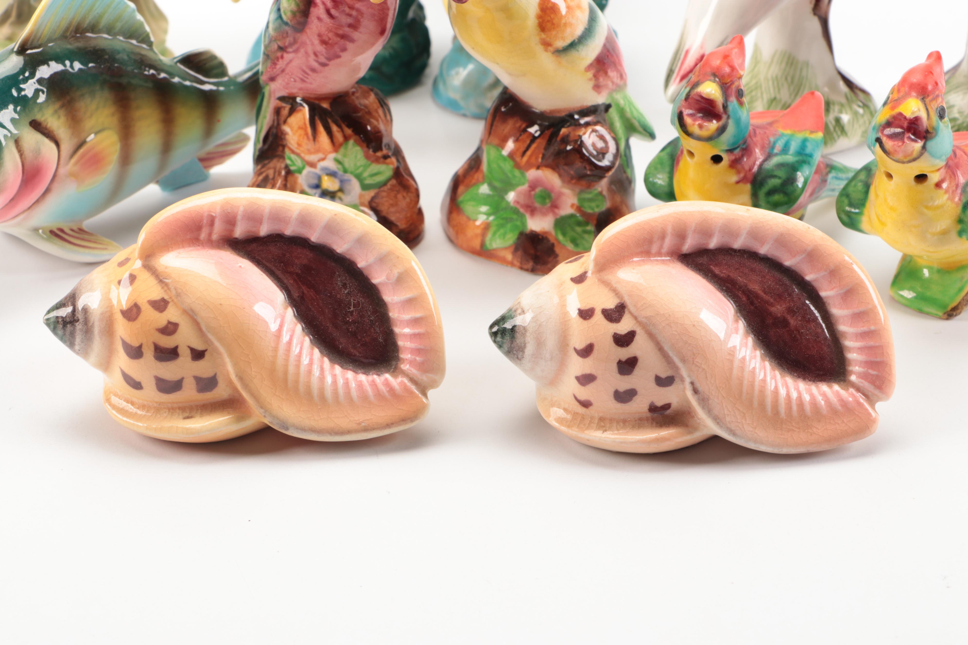 Ceramic Novelty Shakers with Porcelain Parrot Figurines