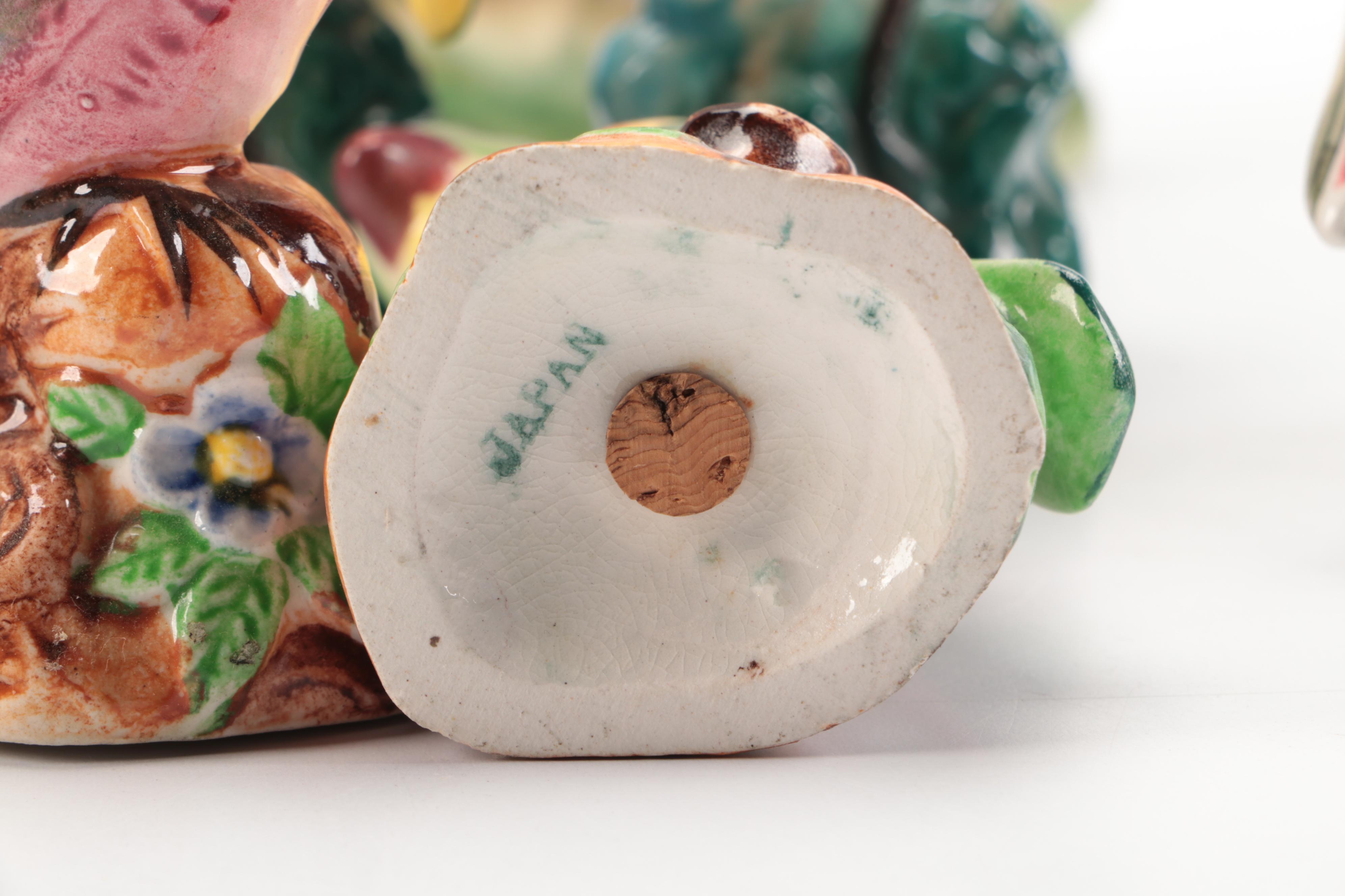 Ceramic Novelty Shakers with Porcelain Parrot Figurines