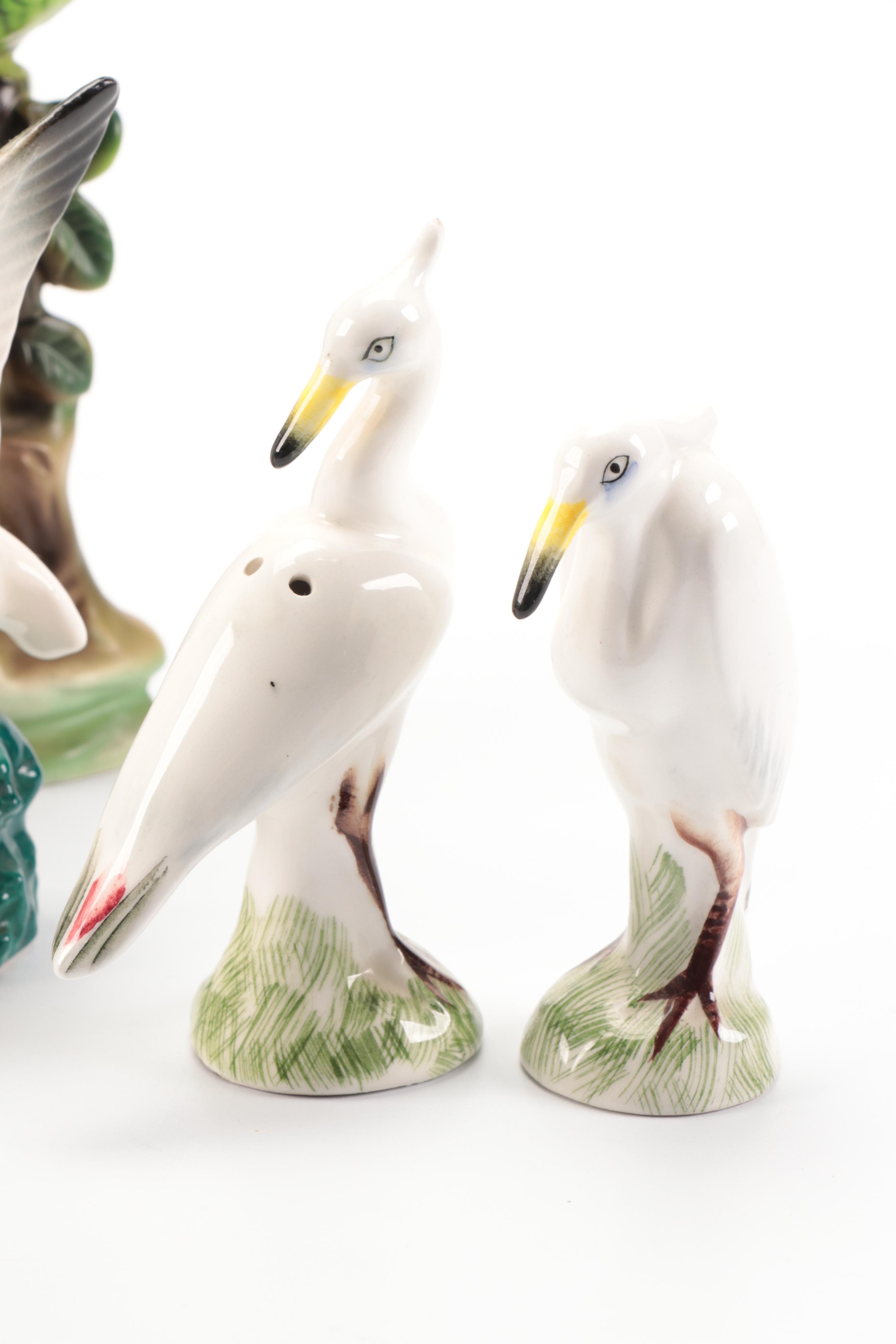 Ceramic Novelty Shakers with Porcelain Parrot Figurines