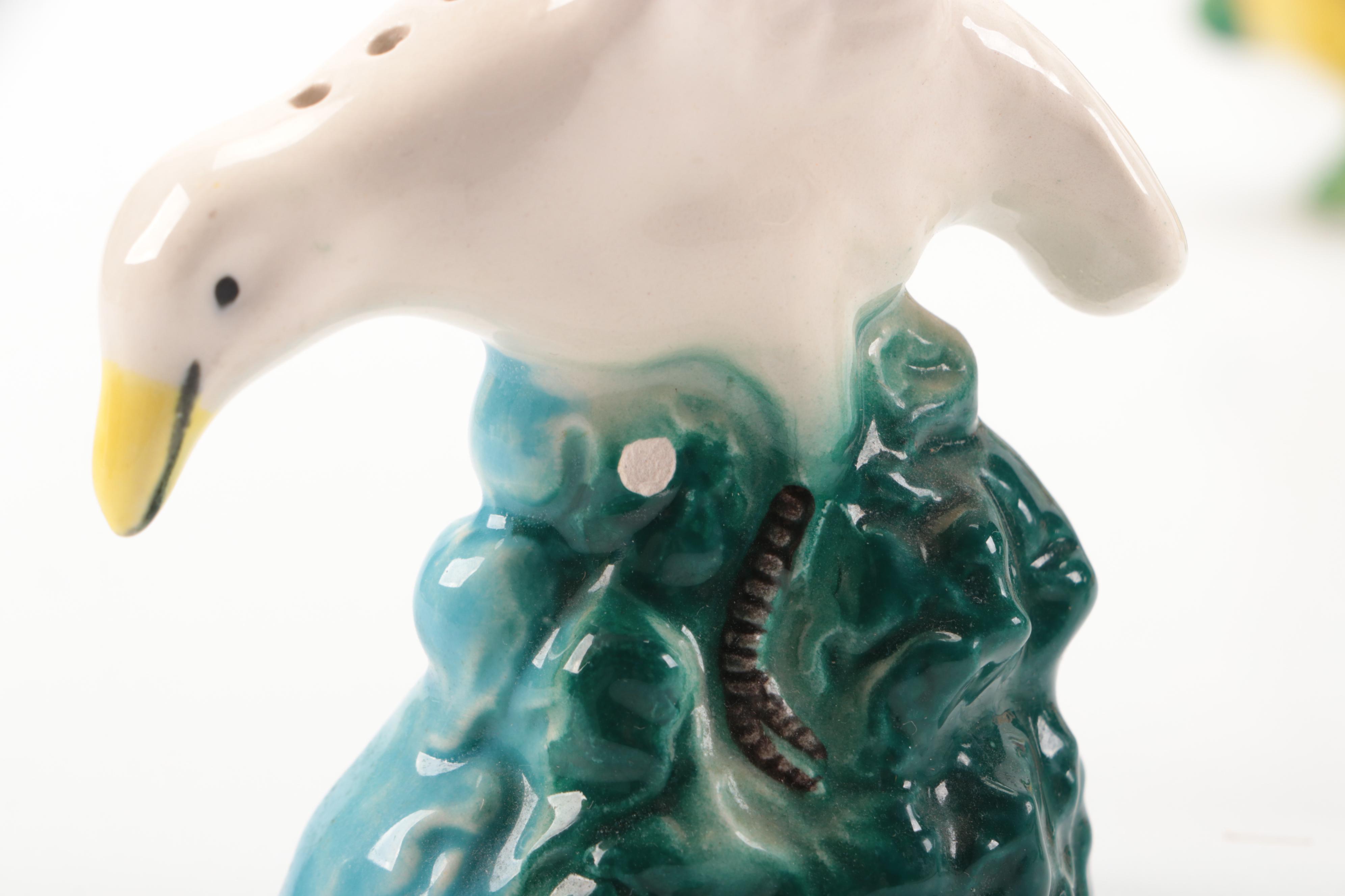 Ceramic Novelty Shakers with Porcelain Parrot Figurines