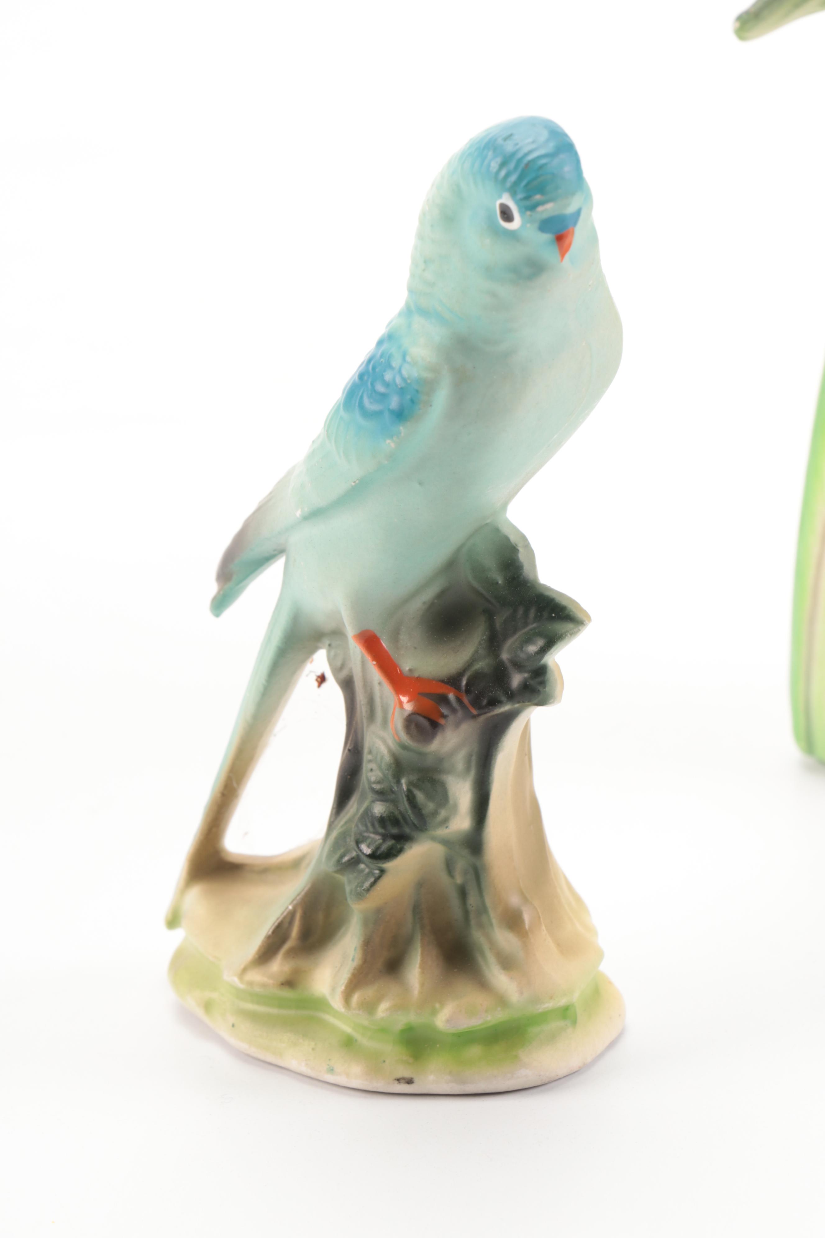 Ceramic Novelty Shakers with Porcelain Parrot Figurines