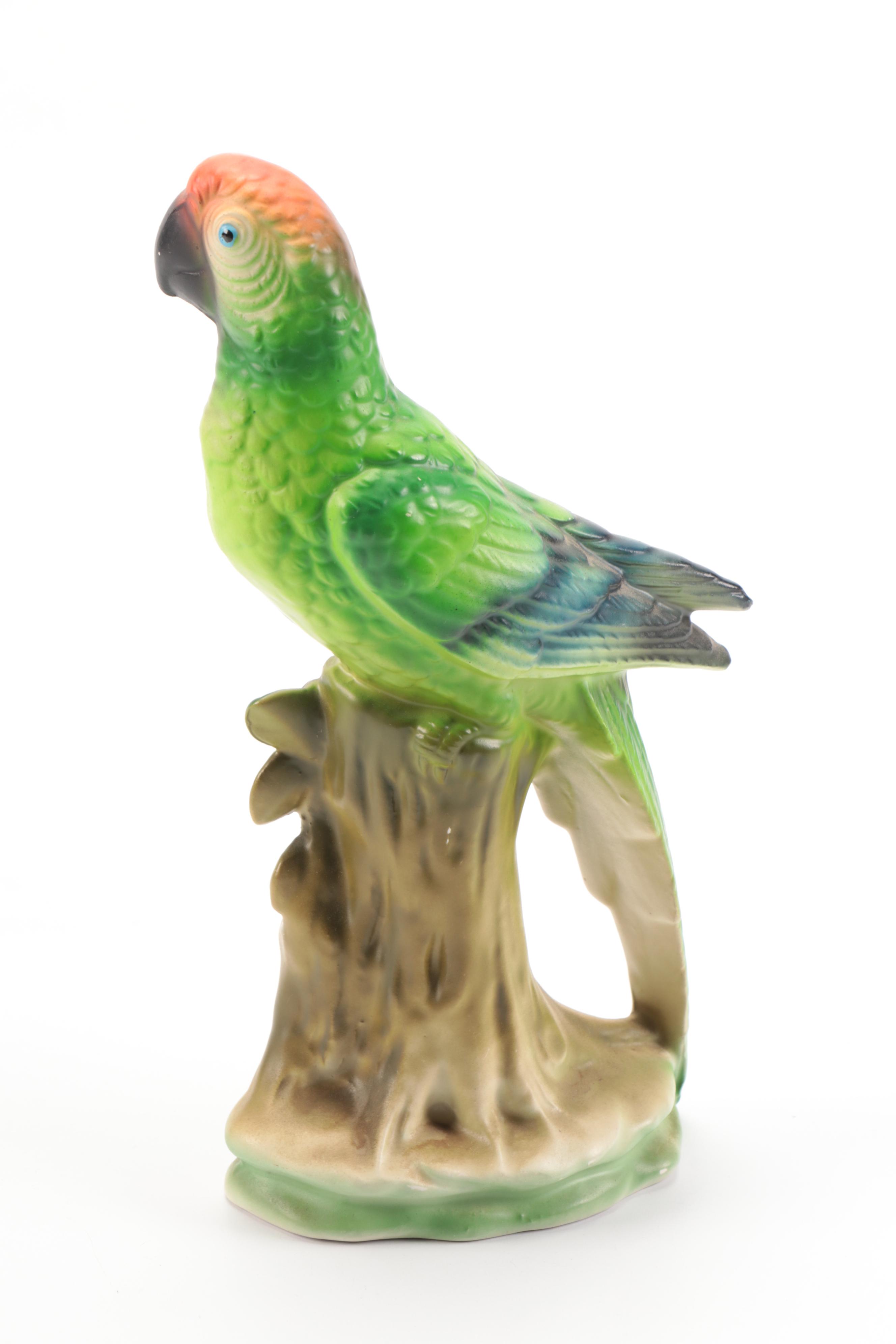 Ceramic Novelty Shakers with Porcelain Parrot Figurines