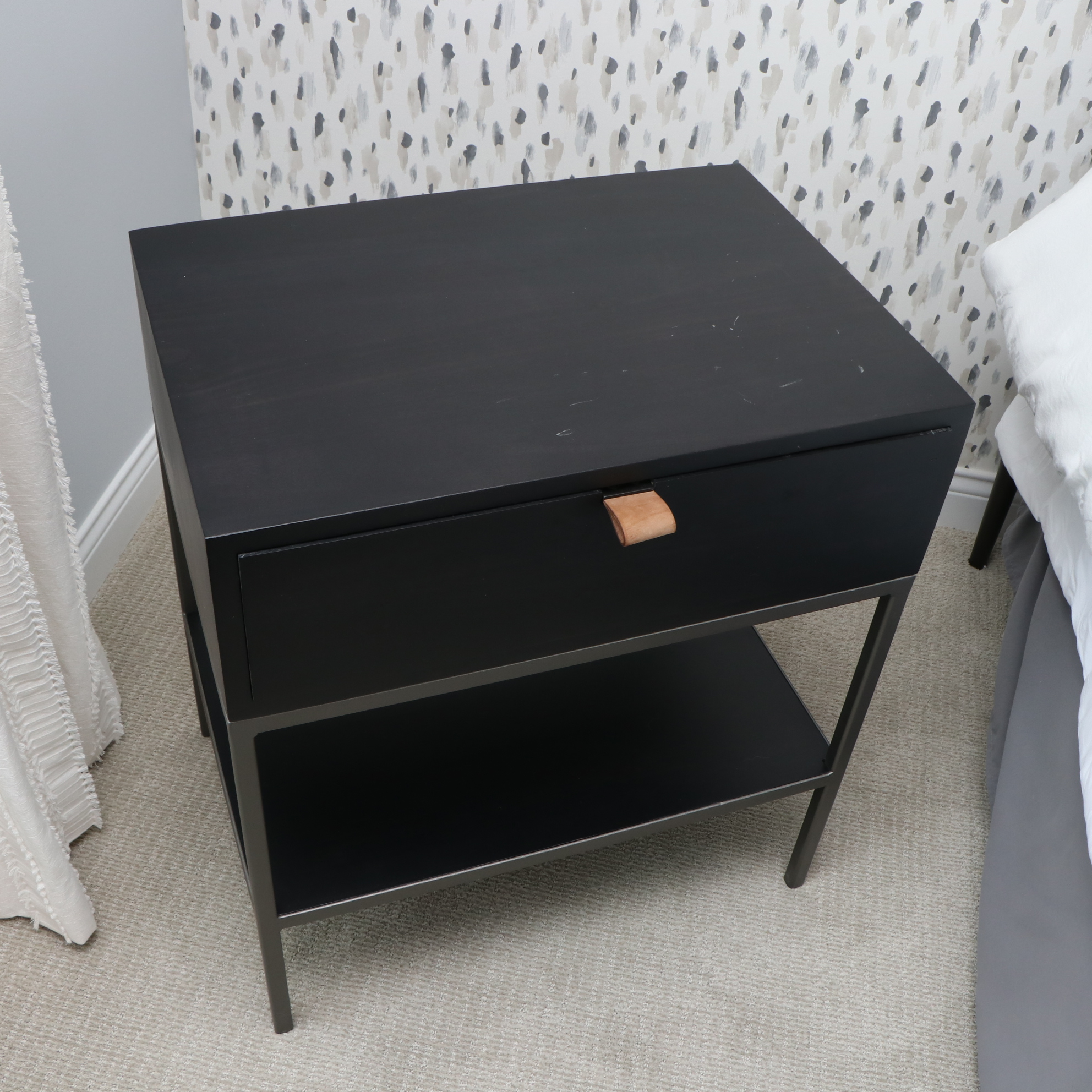 Four Hands "Trey" Black Wash Poplar and Metal Nightstands
