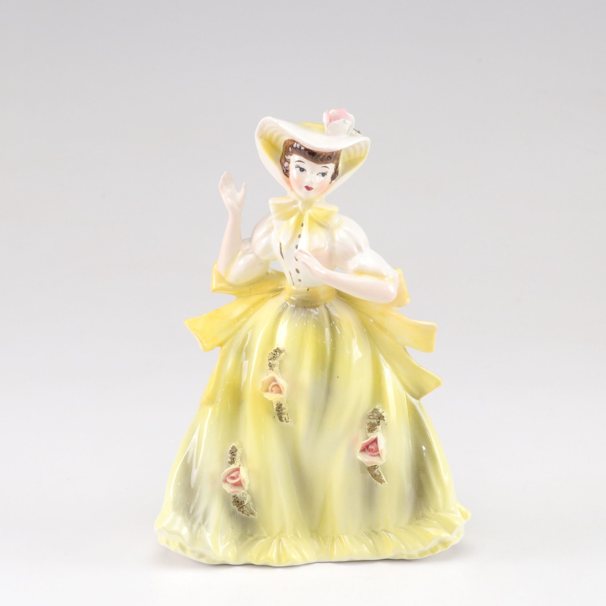 Japanese Porcelain Hand-Painted Victorian Ladies in Yellow & Fenton Ring Holder