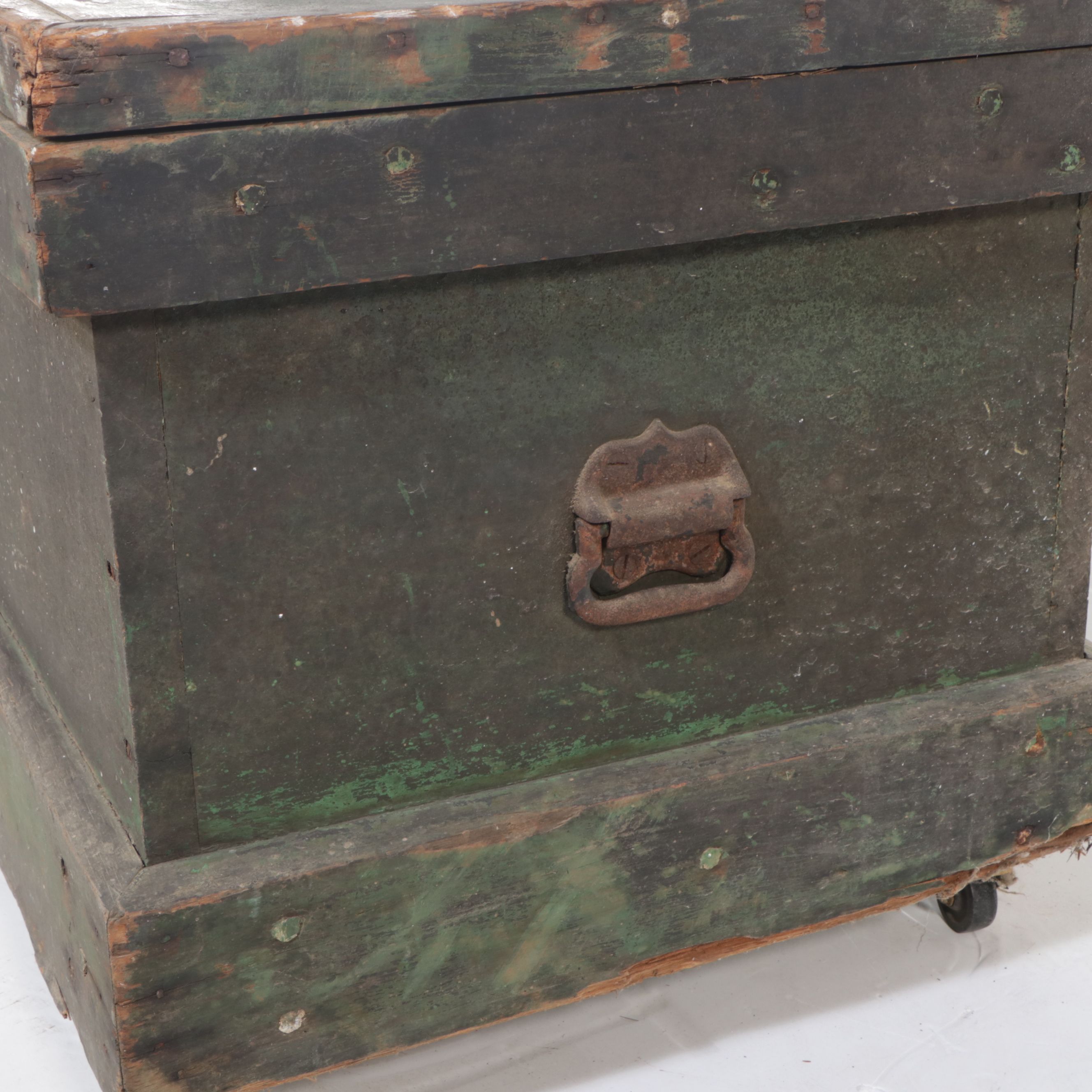 Painted Wood Carpenter's Trunk with Dividers, Inserts and Casters, Antique