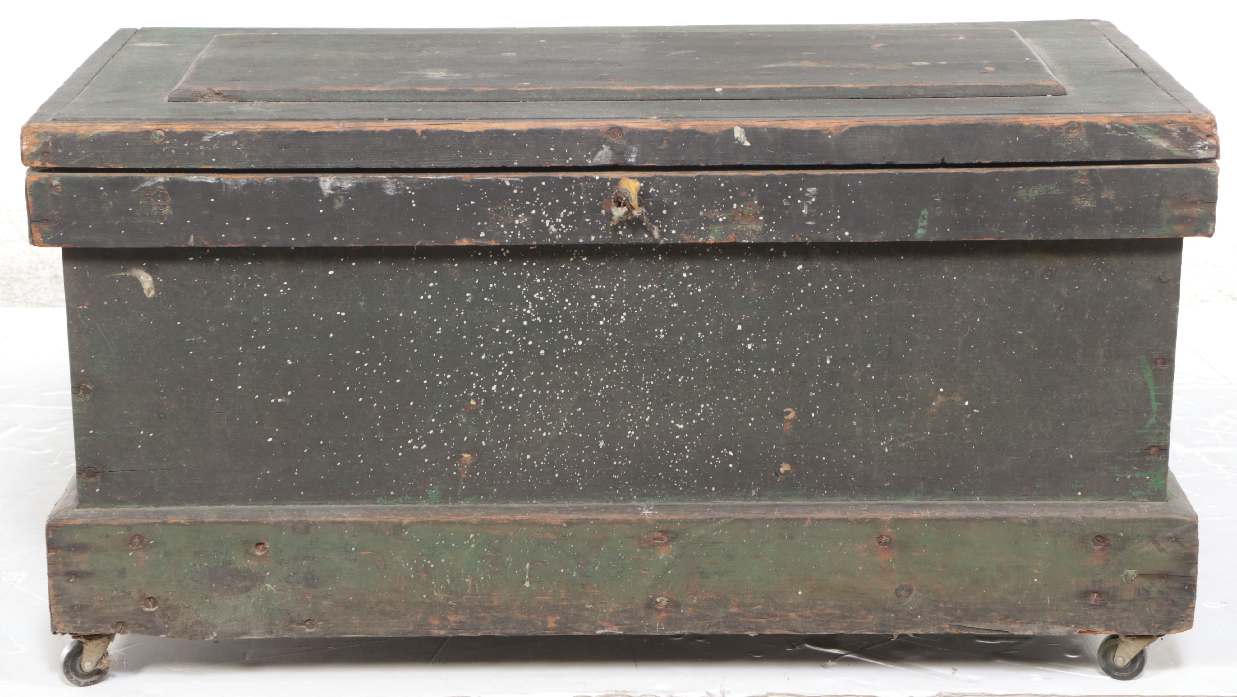 Painted Wood Carpenter's Trunk with Dividers, Inserts and Casters, Antique