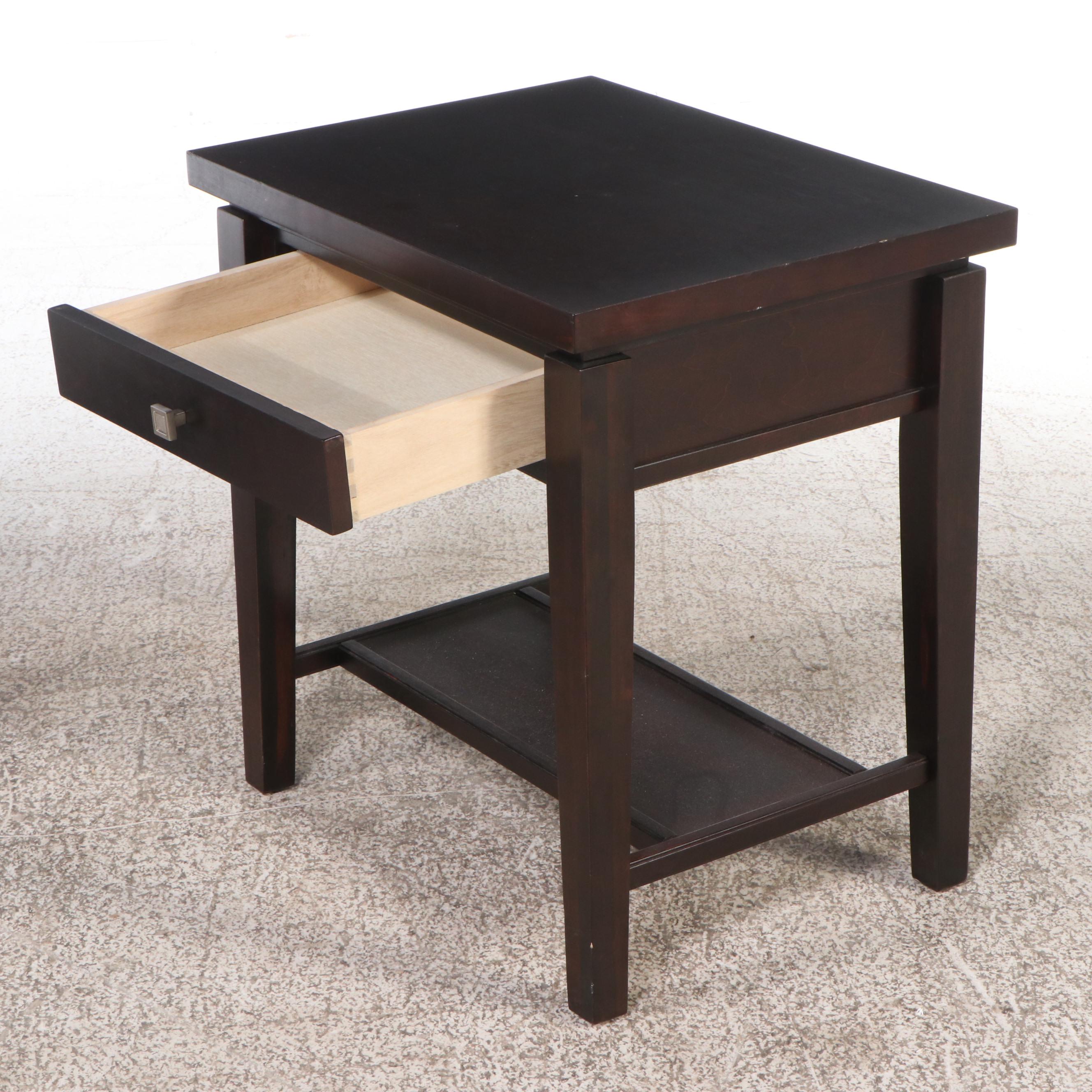 Pair of Contemporary Espresso Finished Wood Single Drawer Nightstands