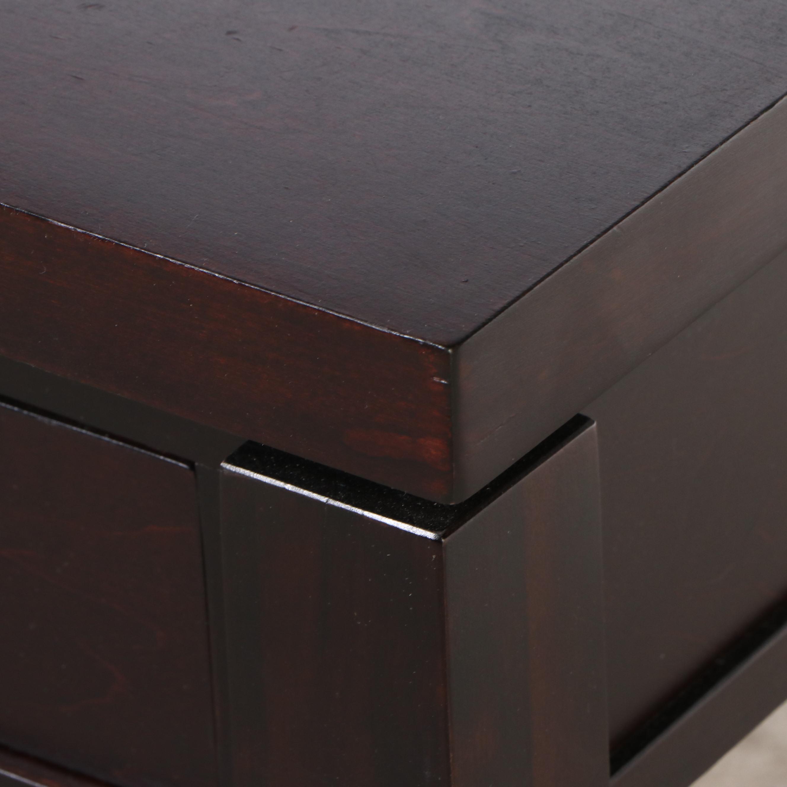 Pair of Contemporary Espresso Finished Wood Single Drawer Nightstands