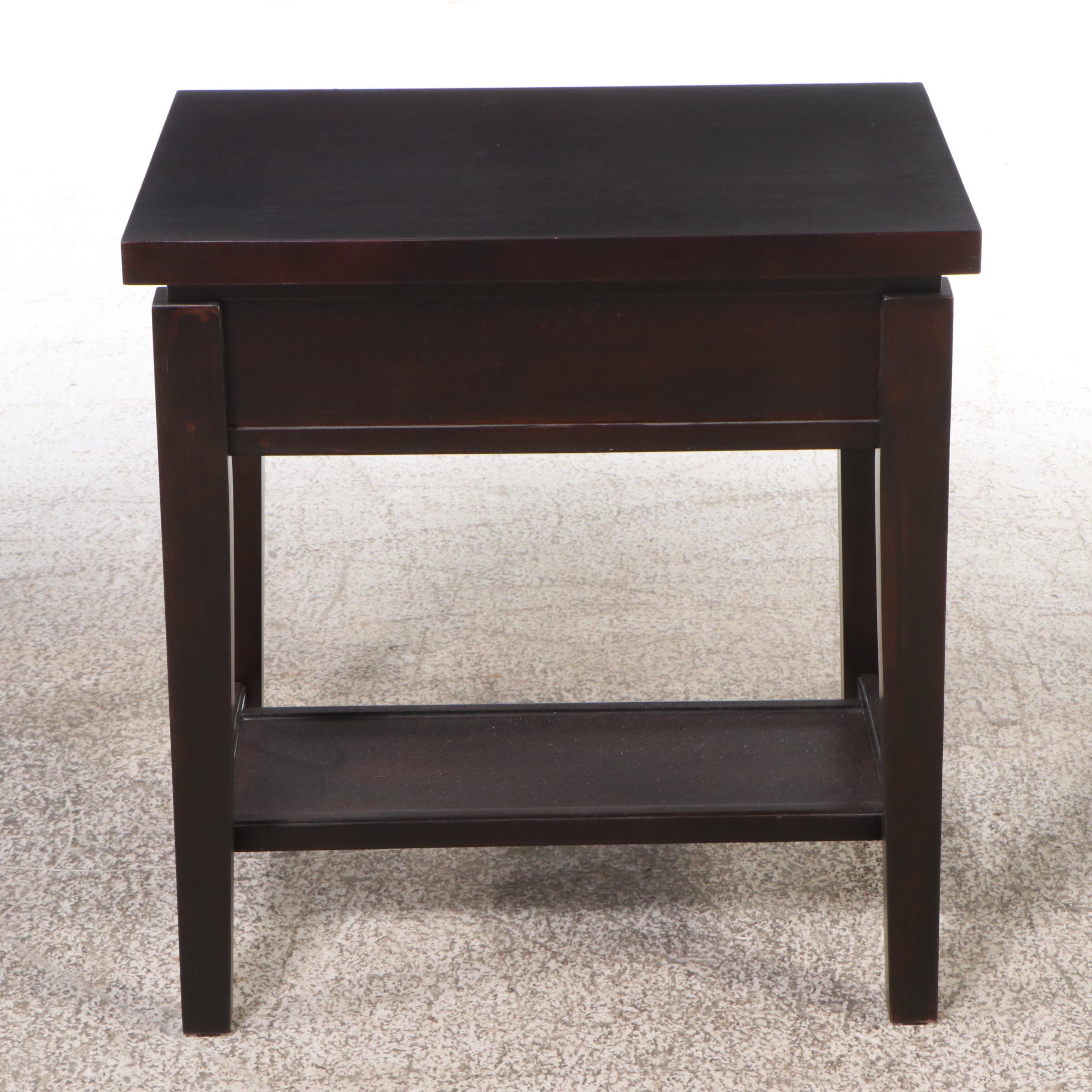 Pair of Contemporary Espresso Finished Wood Single Drawer Nightstands