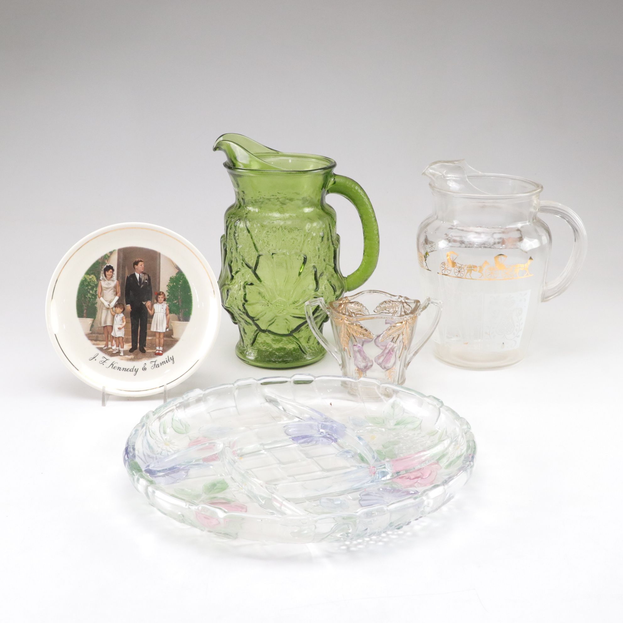Anchor Hocking "Rainflower" Pitcher, Soga Divided Platter and More