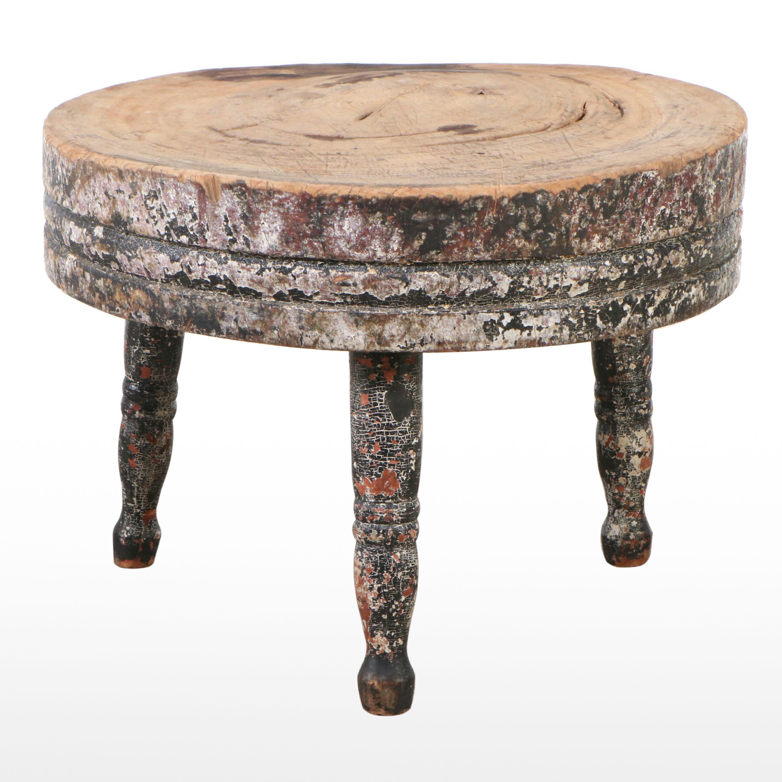 Rustic Painted Wood Three-Legged Table