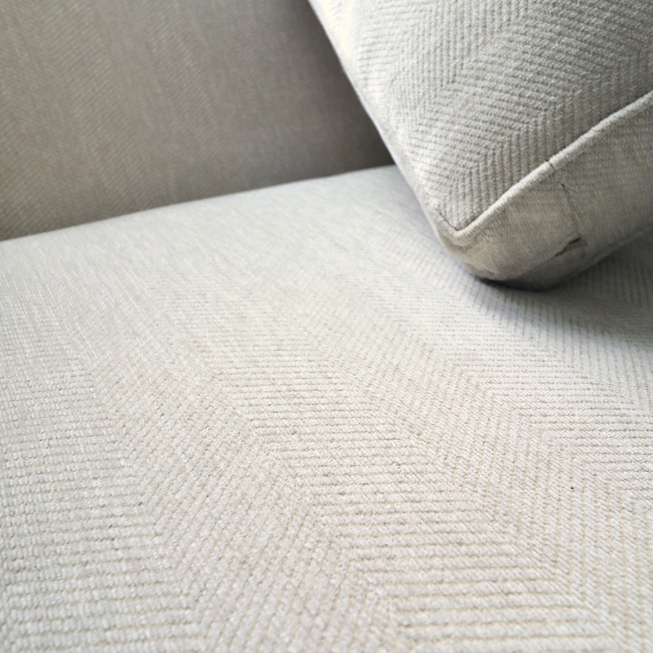 Living Spaces "Linden" Beige Upholstered Sofa