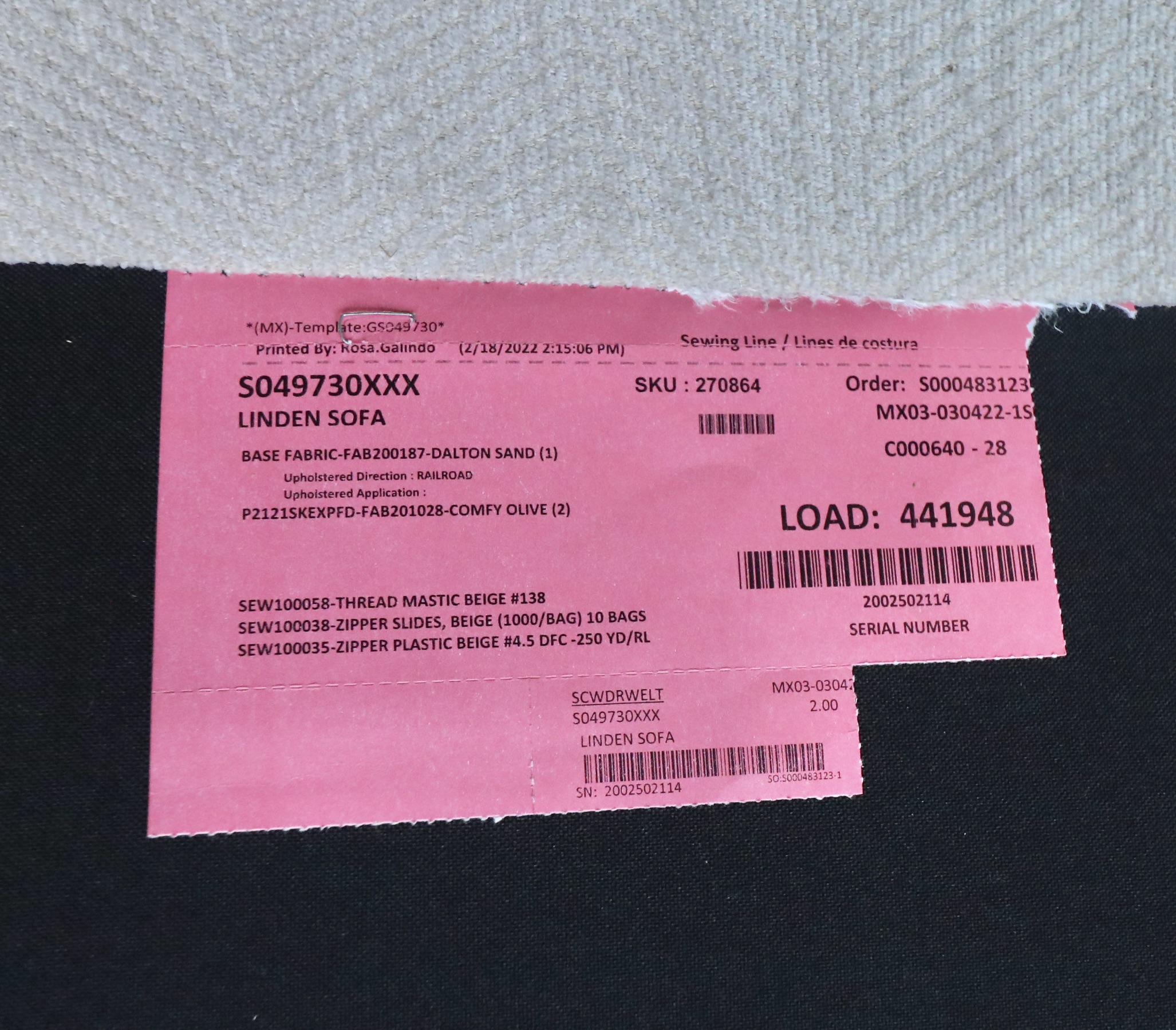 Living Spaces "Linden" Beige Upholstered Sofa