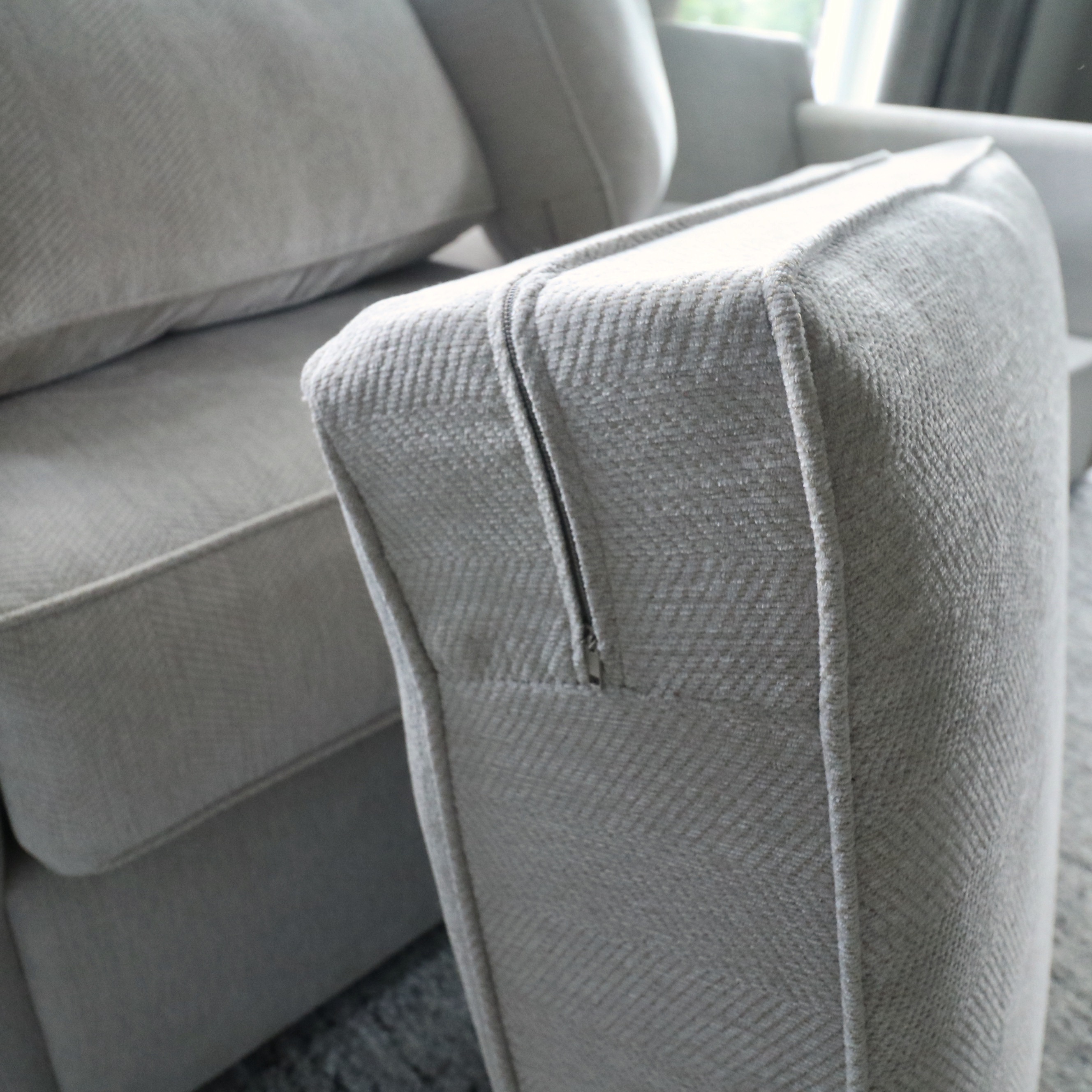 Living Spaces "Linden" Beige Upholstered Sofa