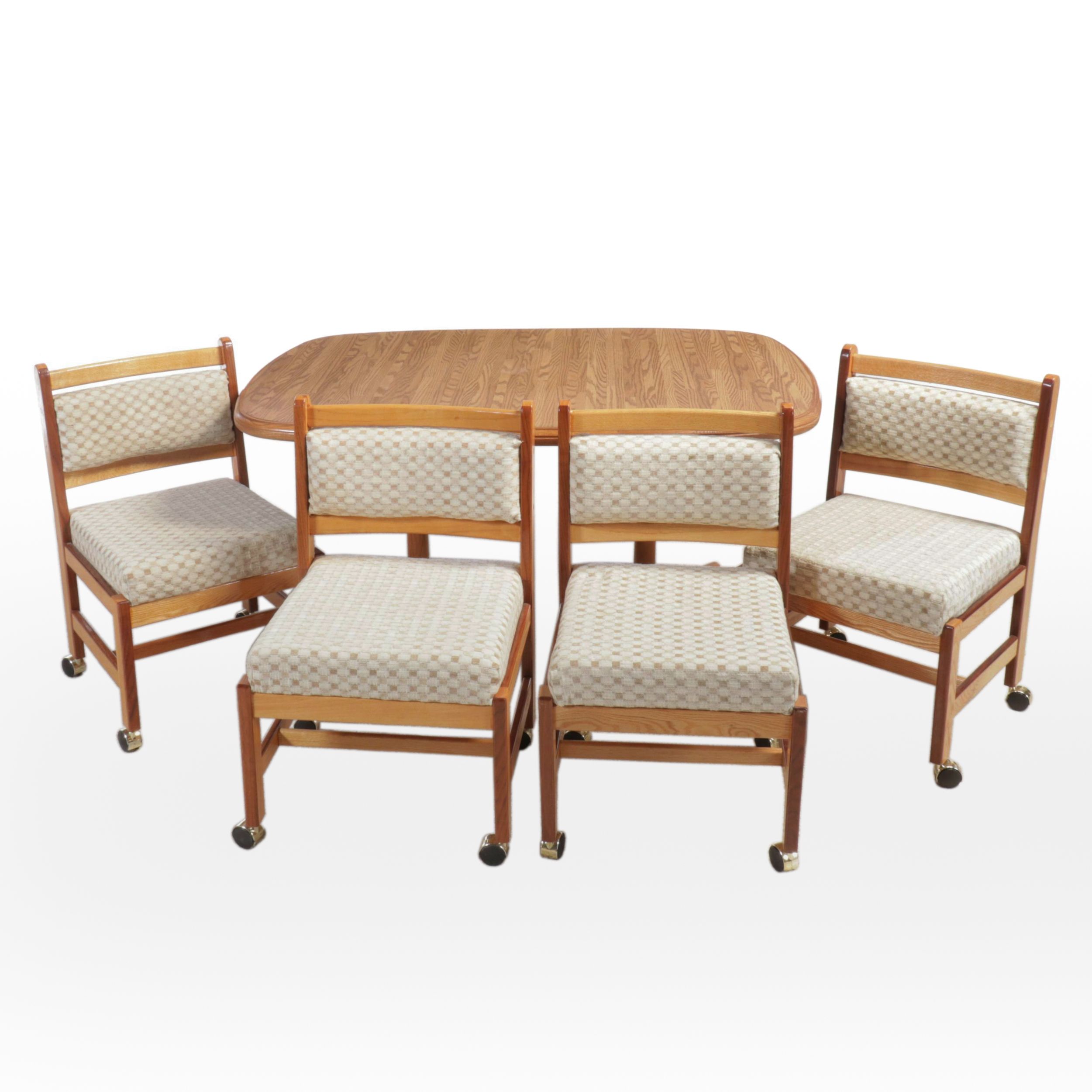 Modernist Oak Dining Table and Four Upholstered Chairs, Late 20th Century