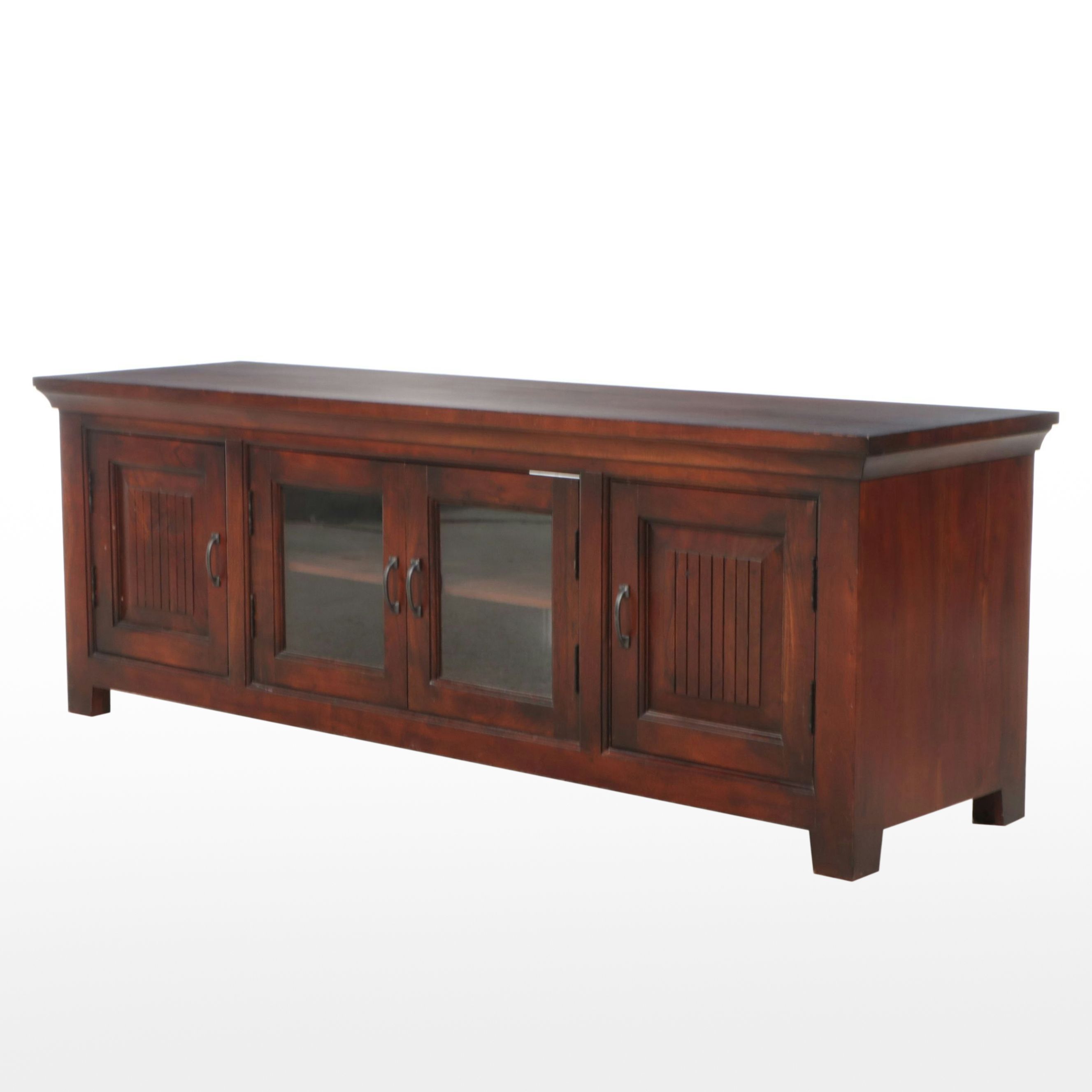 Contemporary Mahogany Credenza with Glass Doors