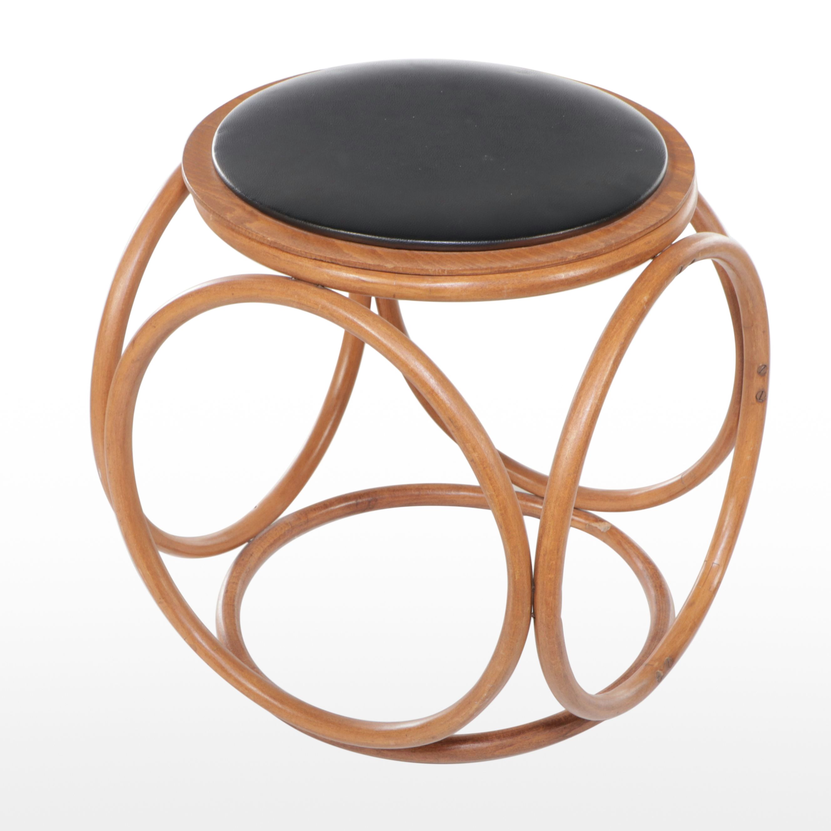 Mid Century Modern Thonet Style Rattan and Vinyl Ottoman