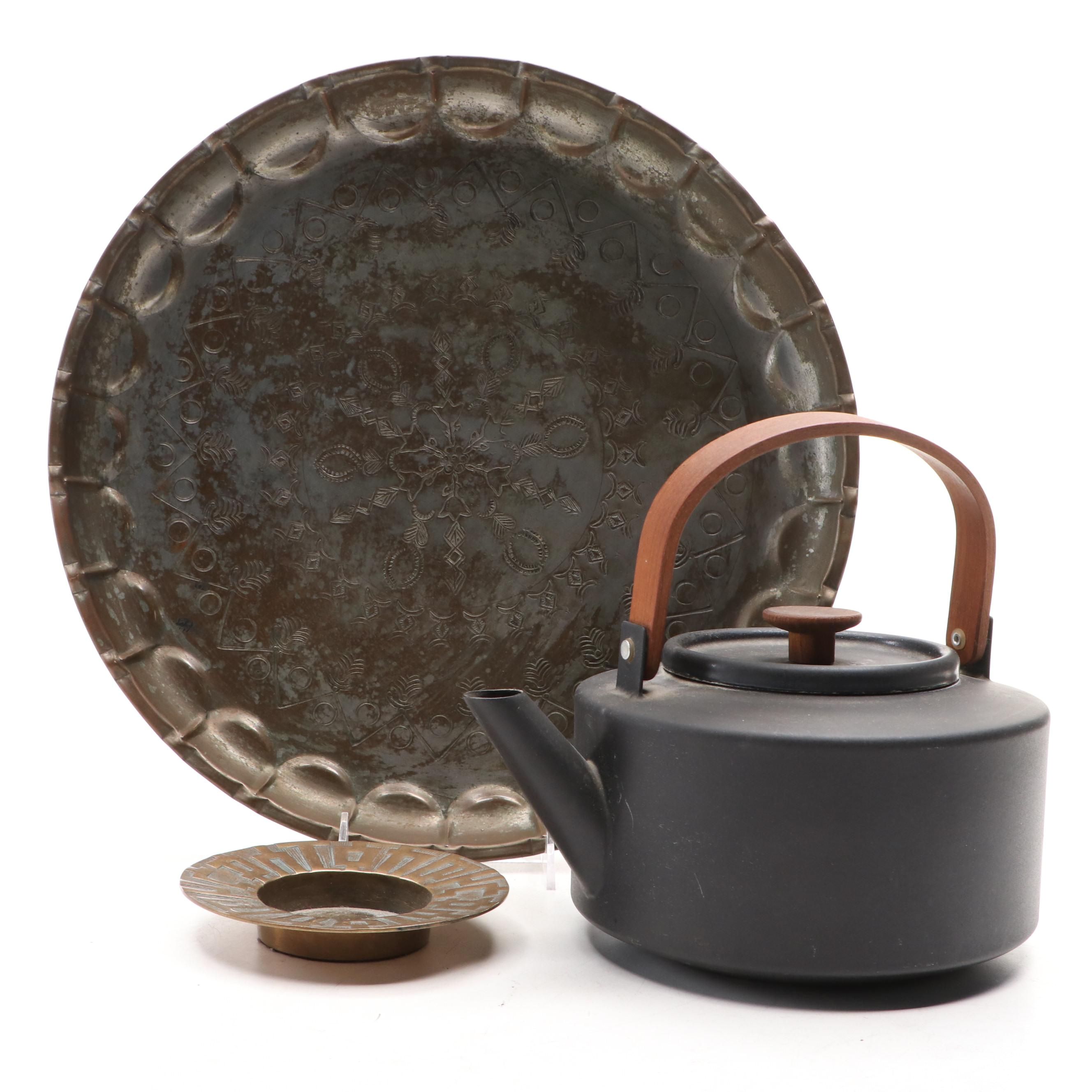 Copco Matte Black Enamel Tea Kettle with Other Brass Décor