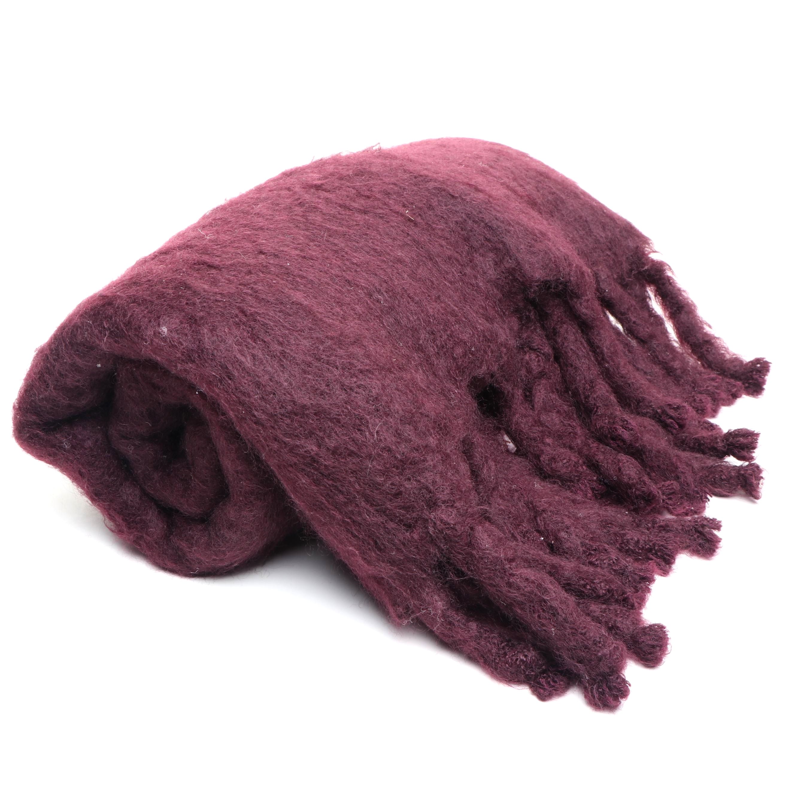 Ralph Lauren Handwoven Burgundy Mohair Blanket