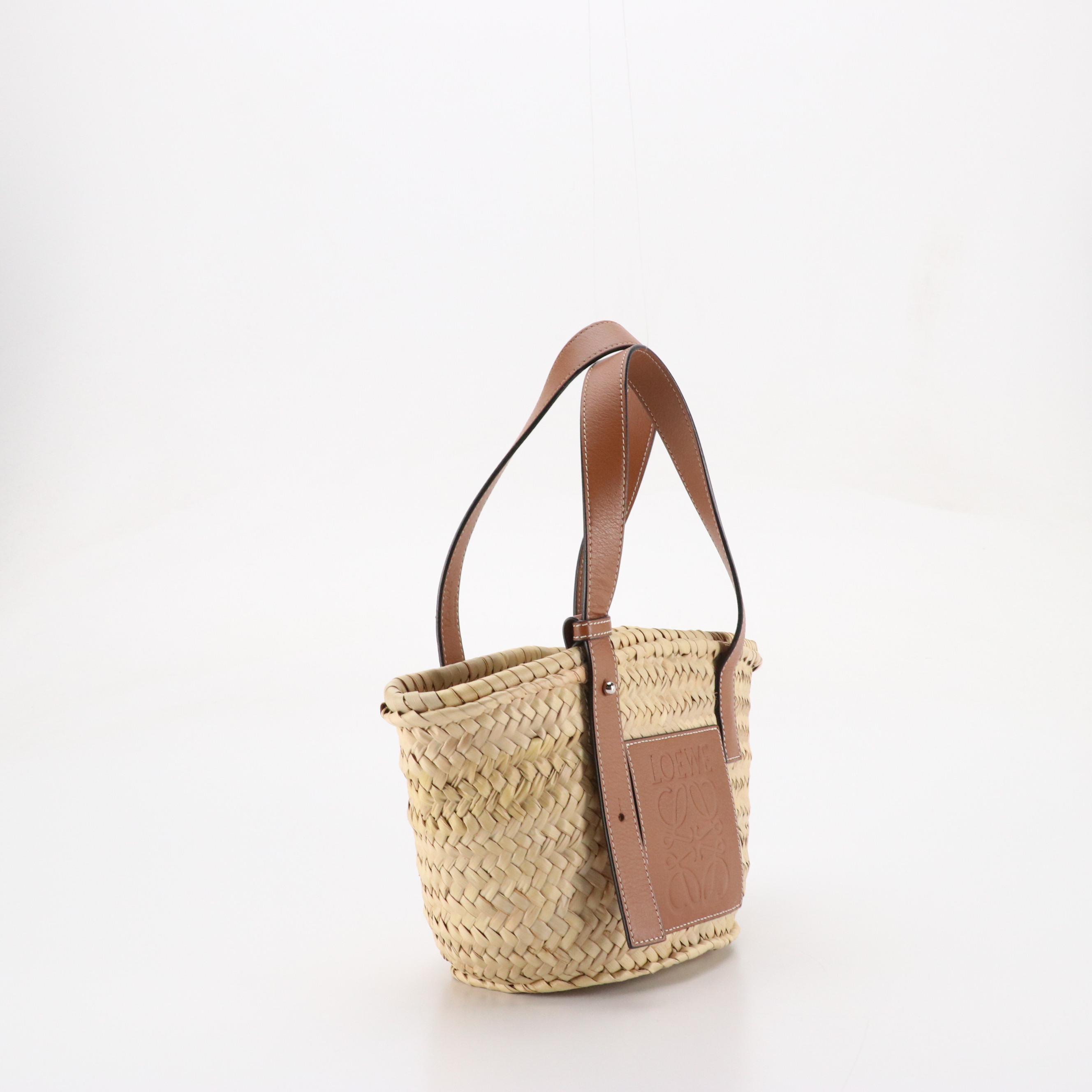 Loewe Anagram Basket Bag in Woven Palm Leaf and Leather Trim, With Tag