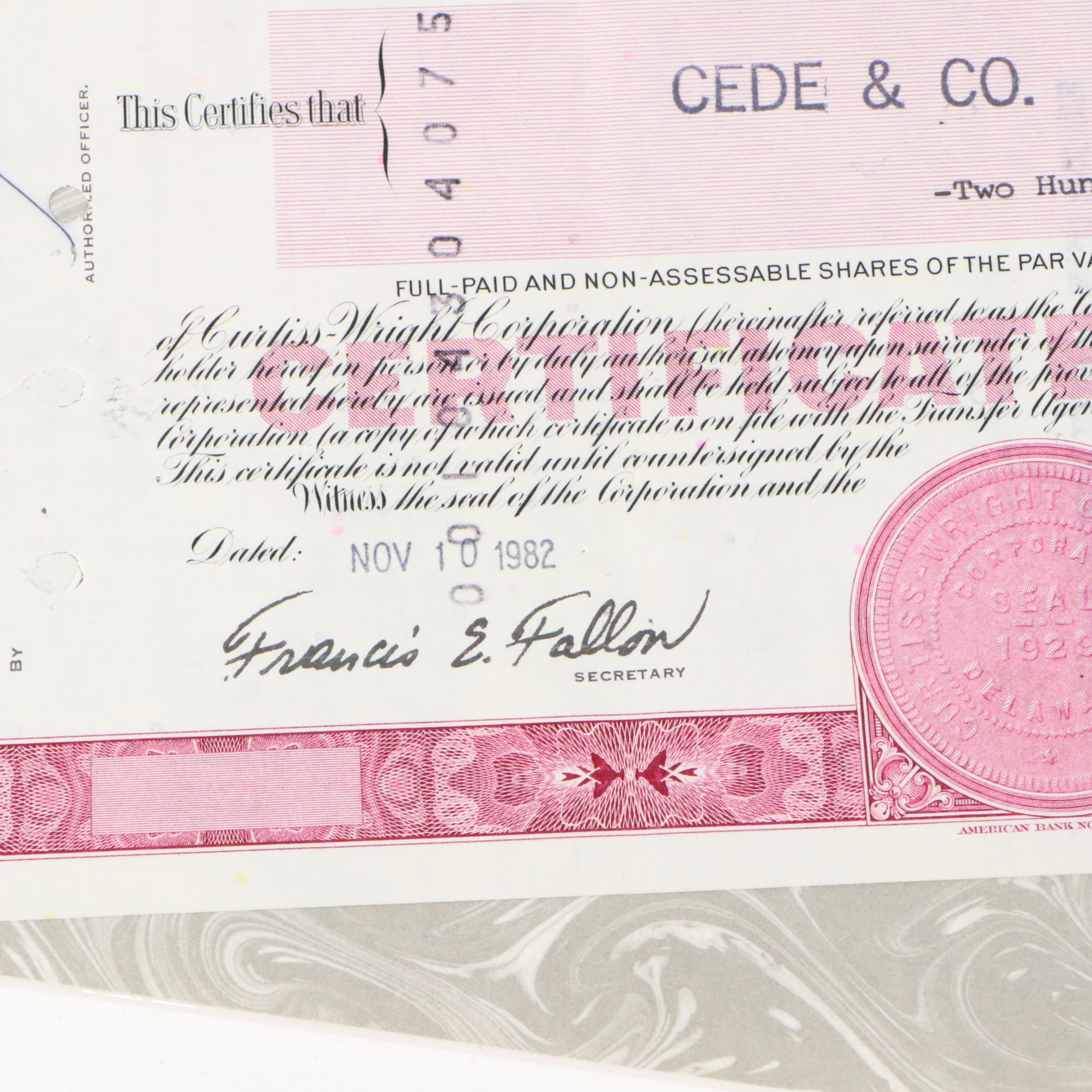 North American Aviation and Curtiss-Wright Corporation Stock Certificates
