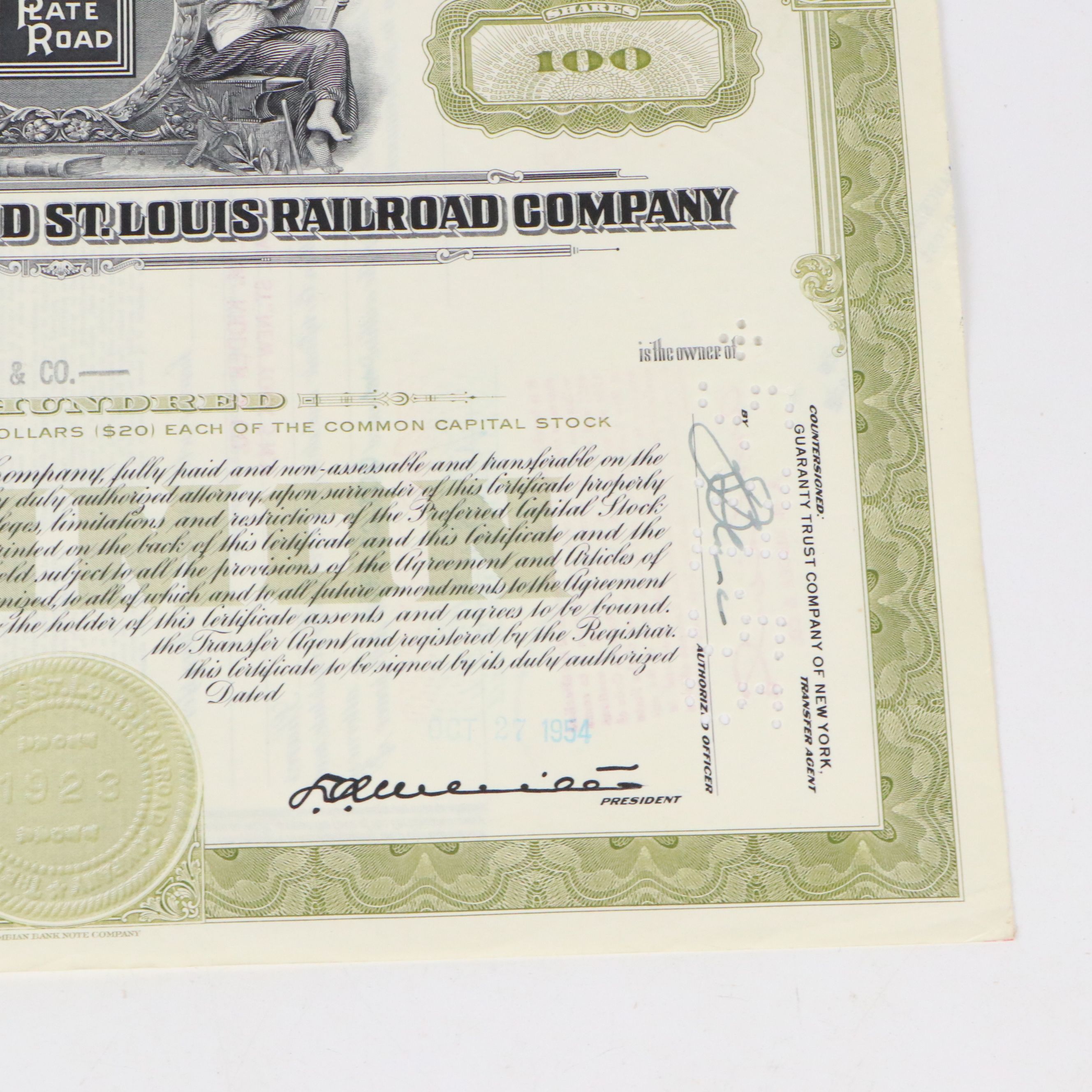New York, Chicago and St. Louis Railroad Company Stock Certificates, Mid-20th C.