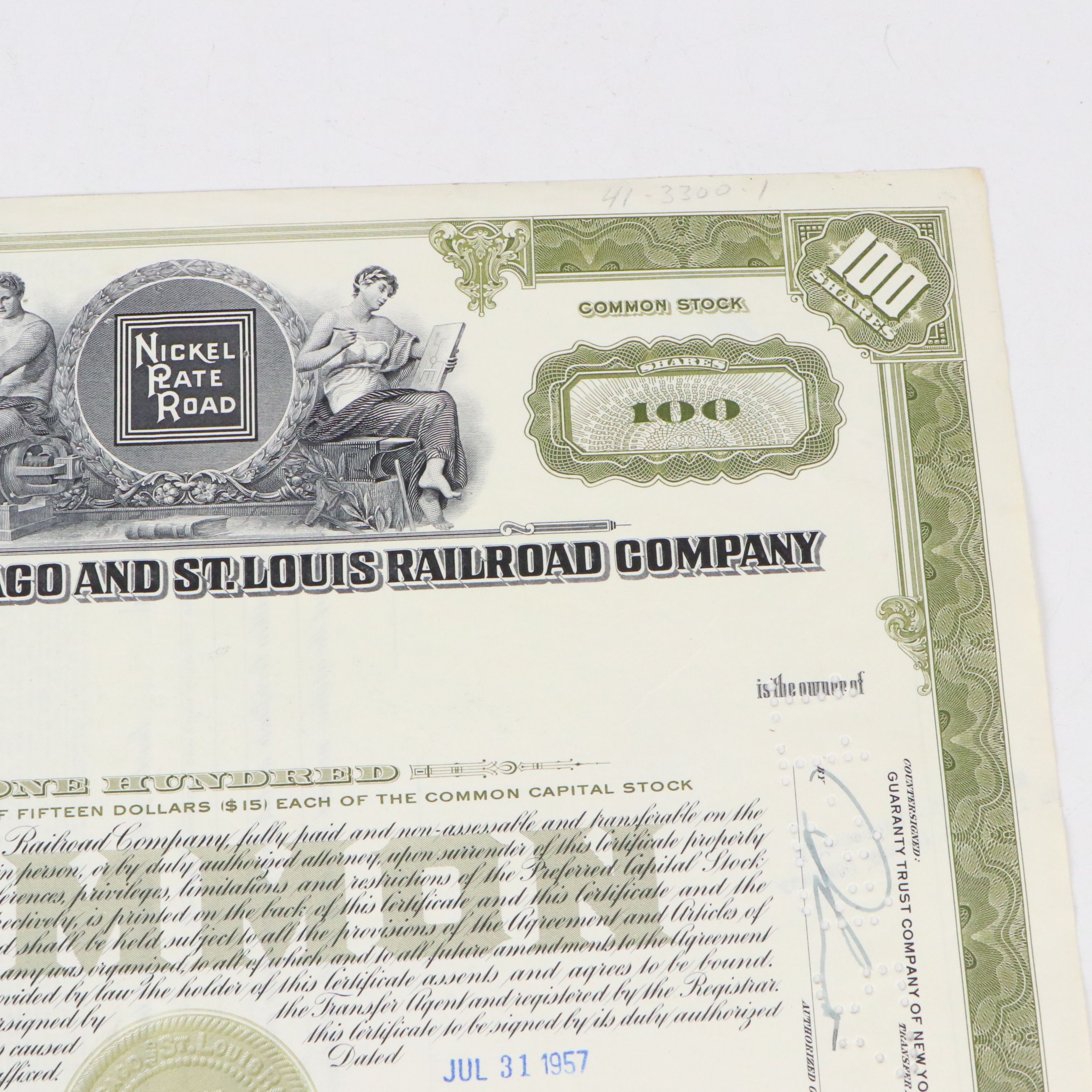 New York, Chicago and St. Louis Railroad Company Stock Certificates, Mid-20th C.
