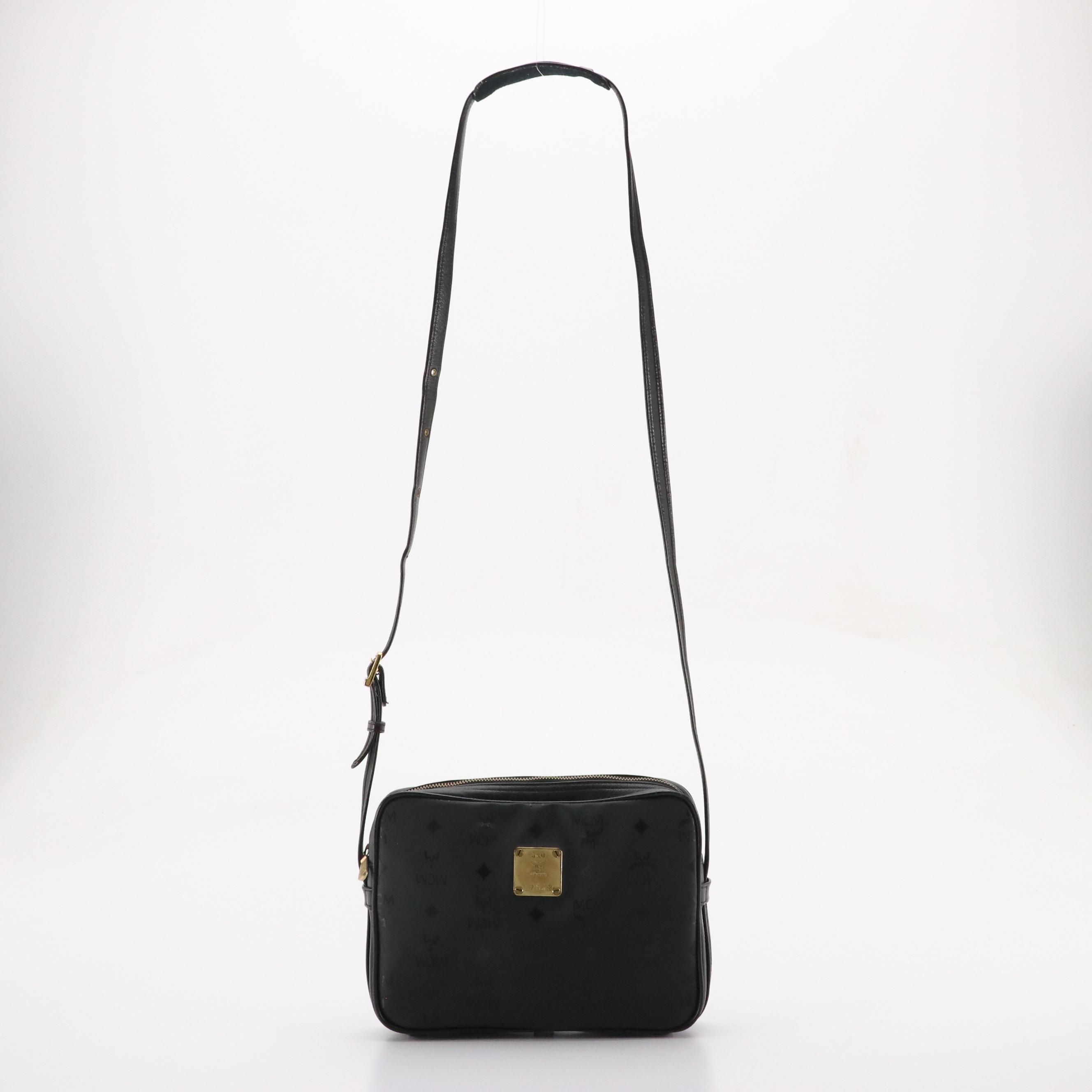 MCM Crossbody Clutch in Black Nylon Visetos with Leather Trim