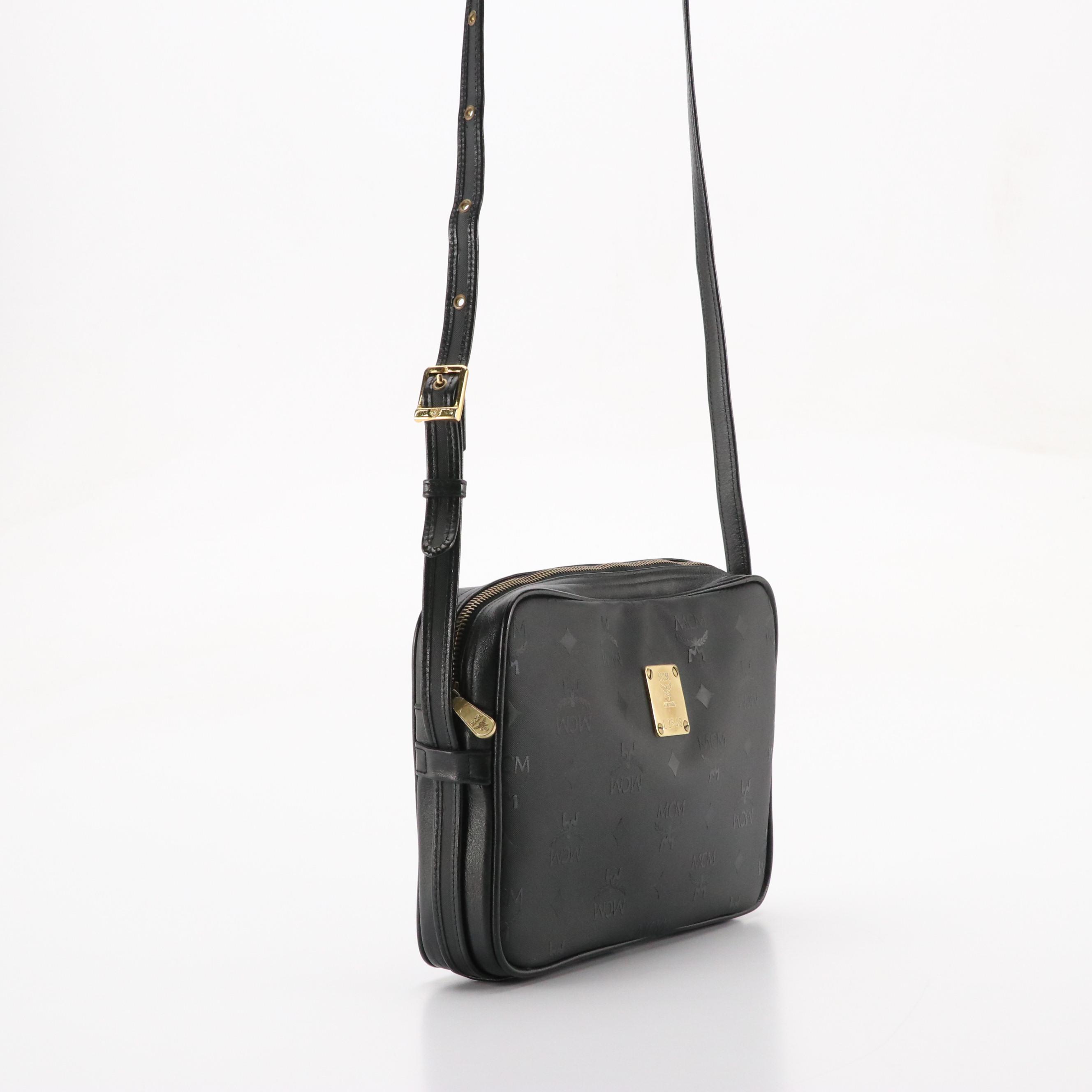MCM Crossbody Clutch in Black Nylon Visetos with Leather Trim