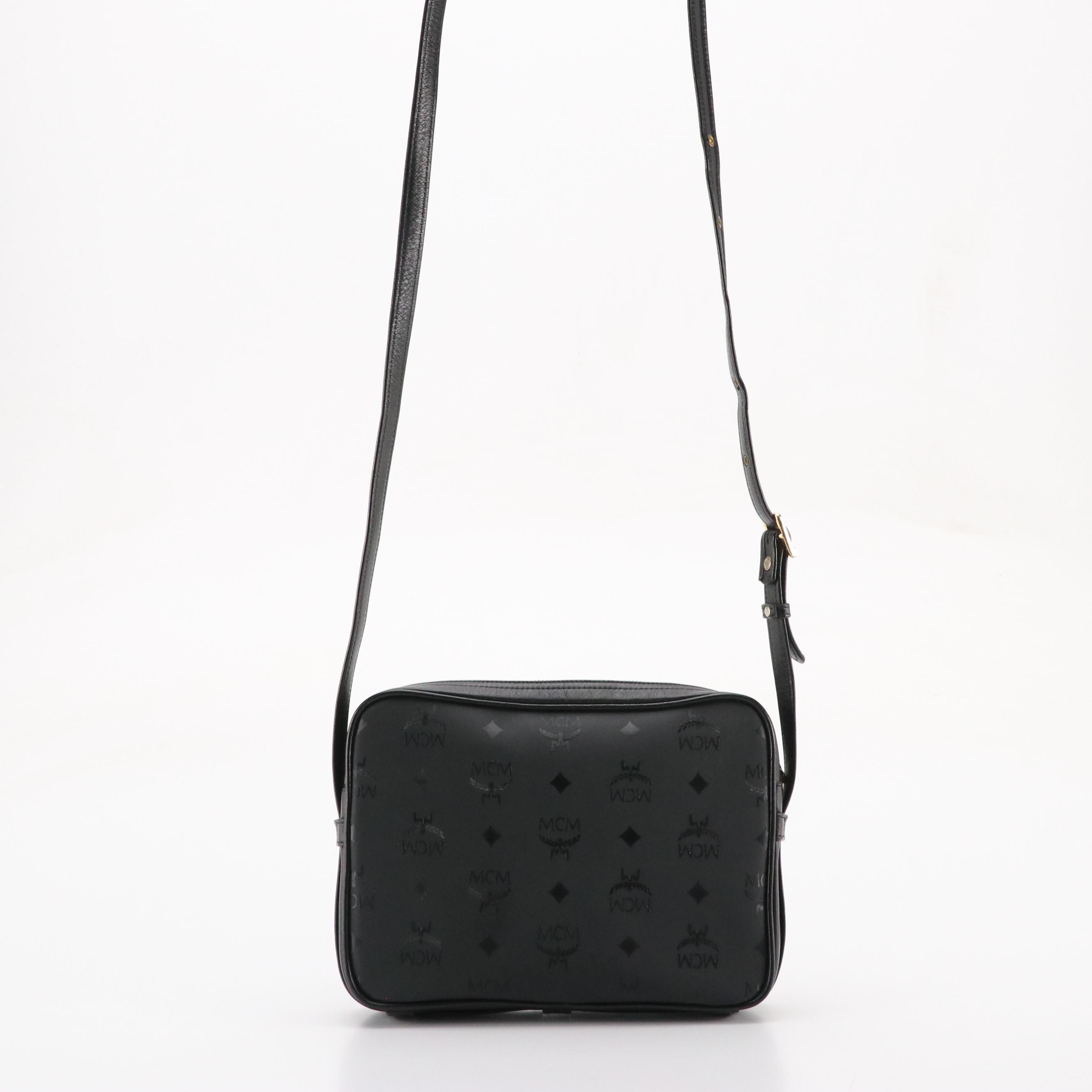 MCM Crossbody Clutch in Black Nylon Visetos with Leather Trim