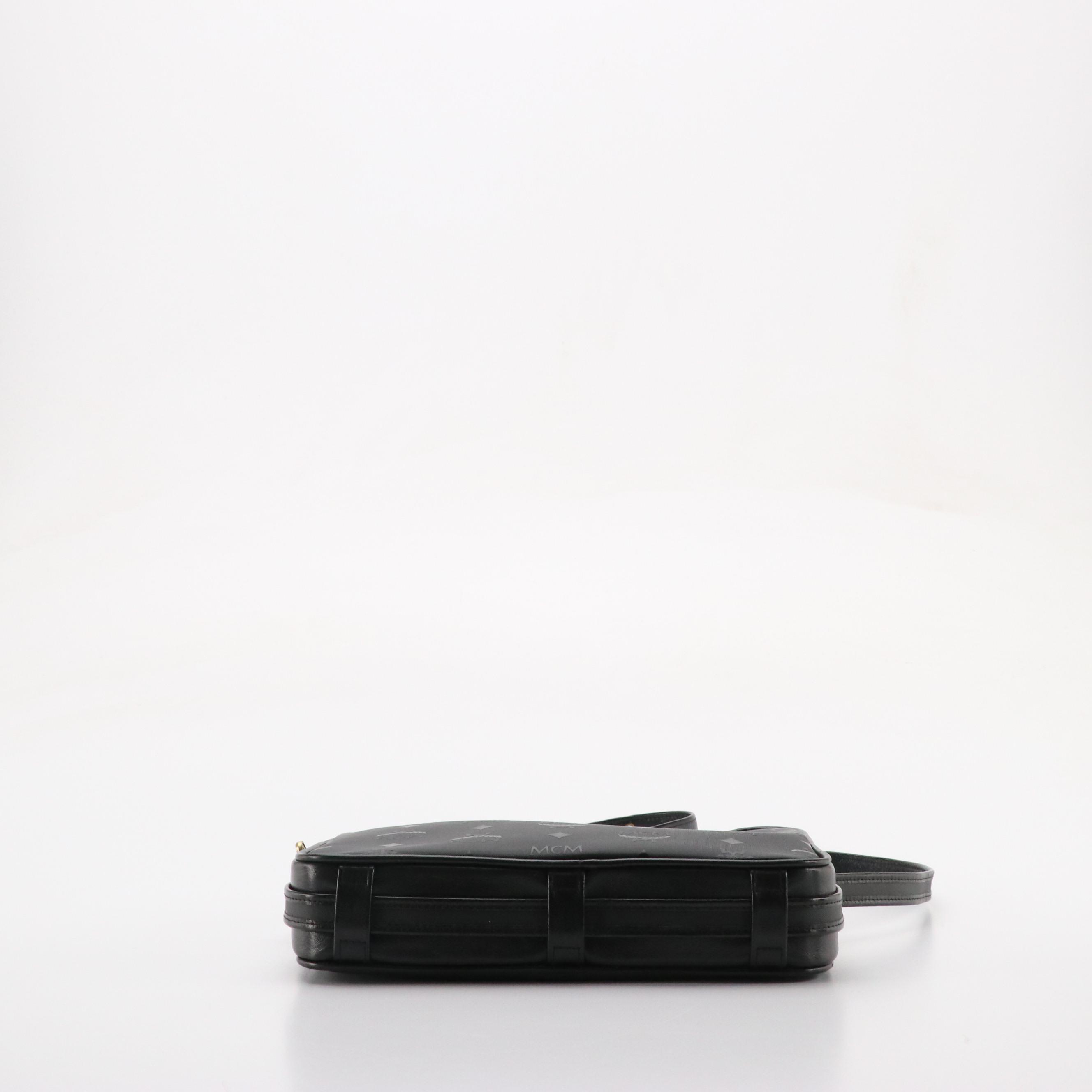 MCM Crossbody Clutch in Black Nylon Visetos with Leather Trim