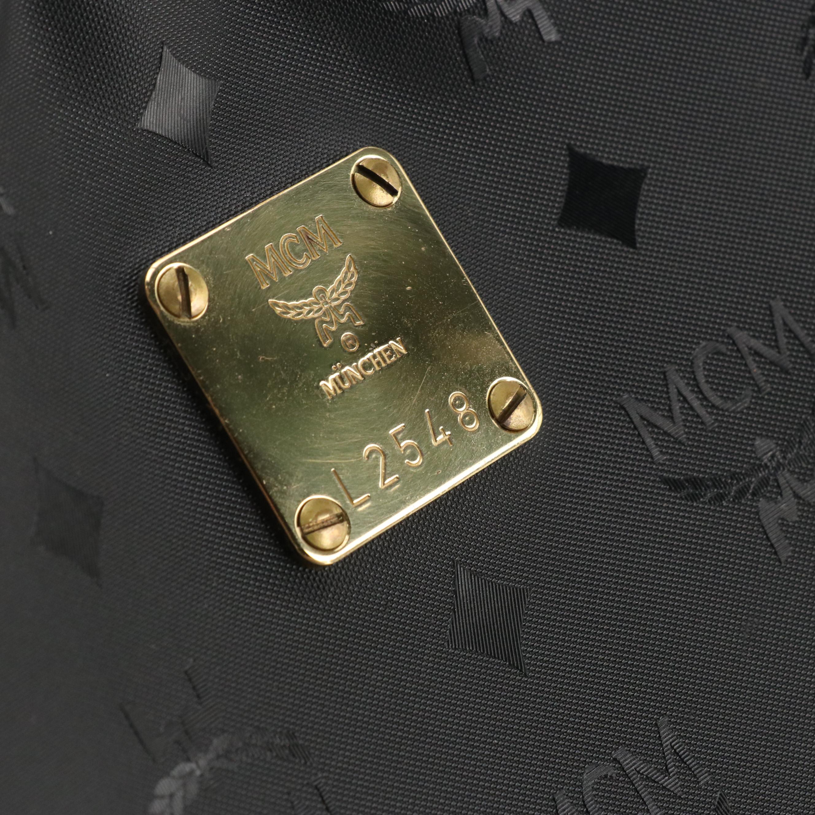 MCM Crossbody Clutch in Black Nylon Visetos with Leather Trim