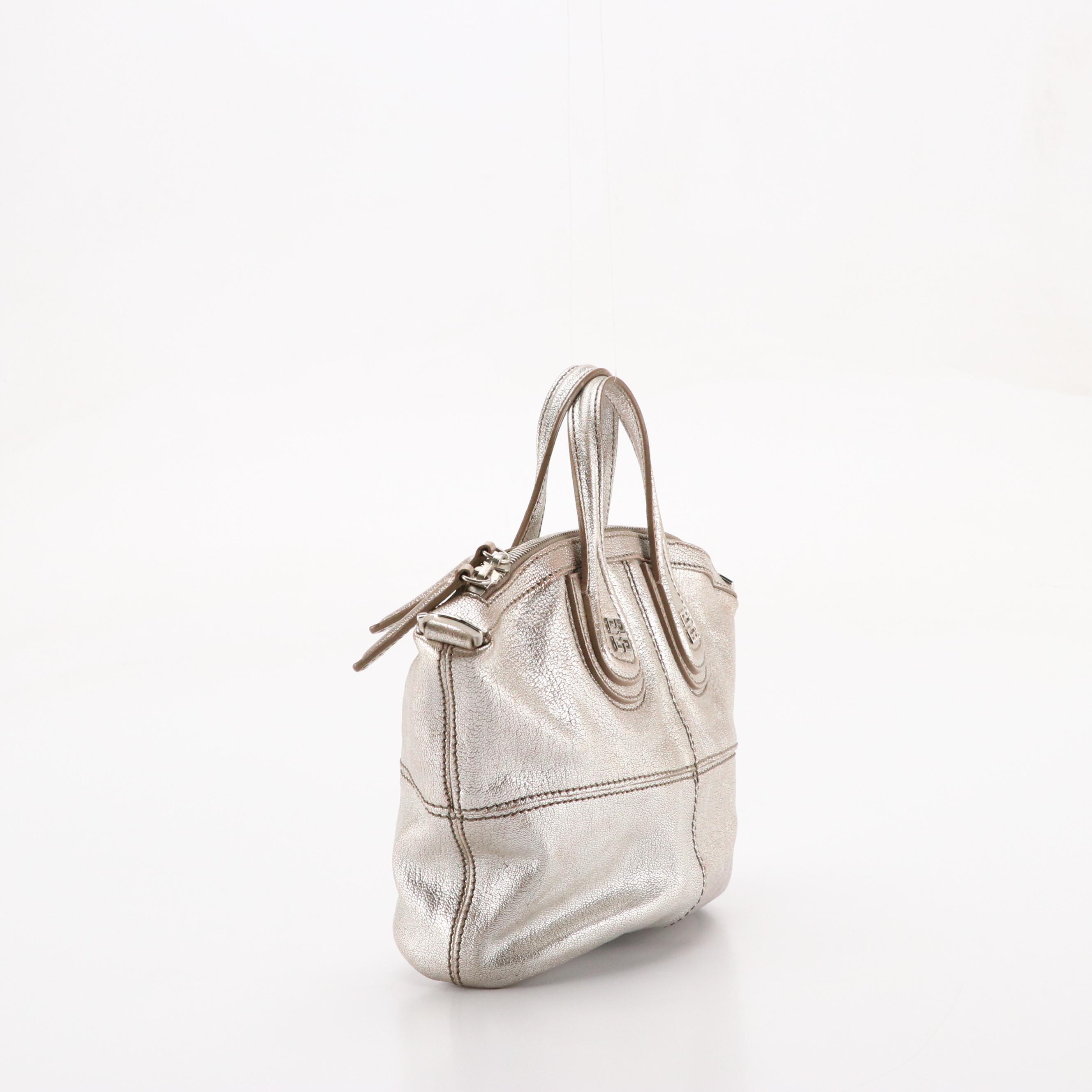 Givenchy Micro Nightingale Two-Way Satchel in Silver Metallic Calfskin Leather