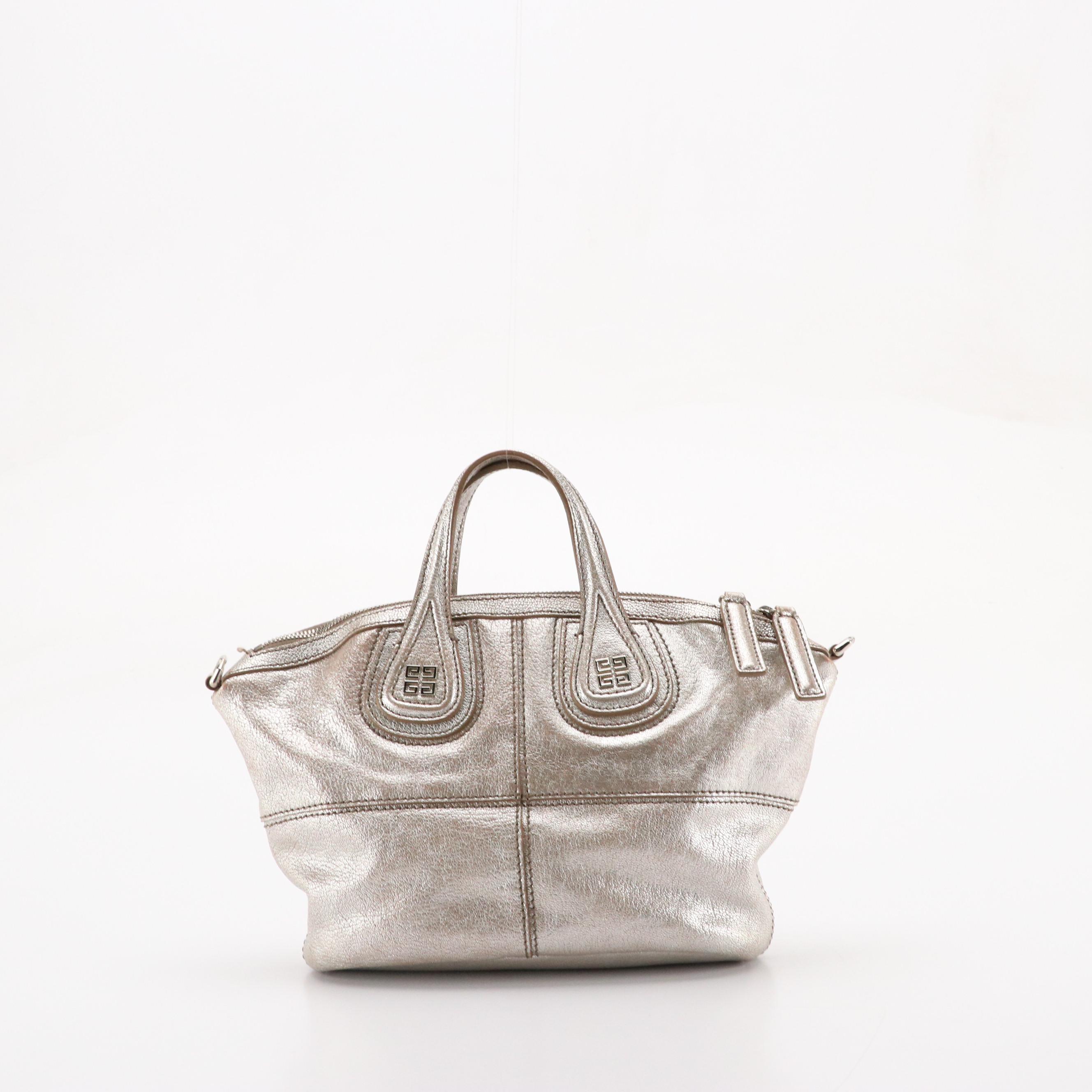 Givenchy Micro Nightingale Two-Way Satchel in Silver Metallic Calfskin Leather