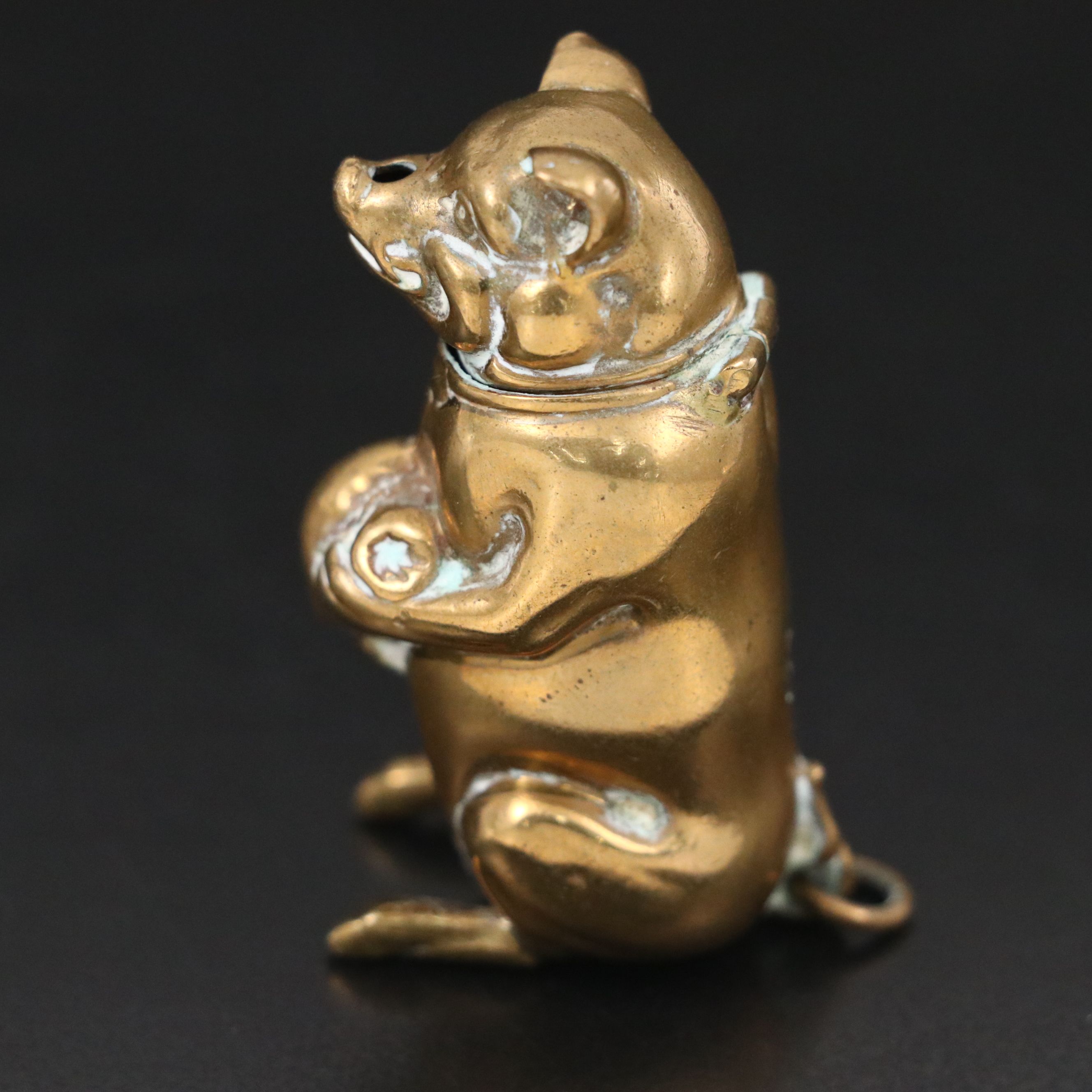 Figural Pig with Money Bag Brass Vesta Case, Late 19th/Early 20th Century