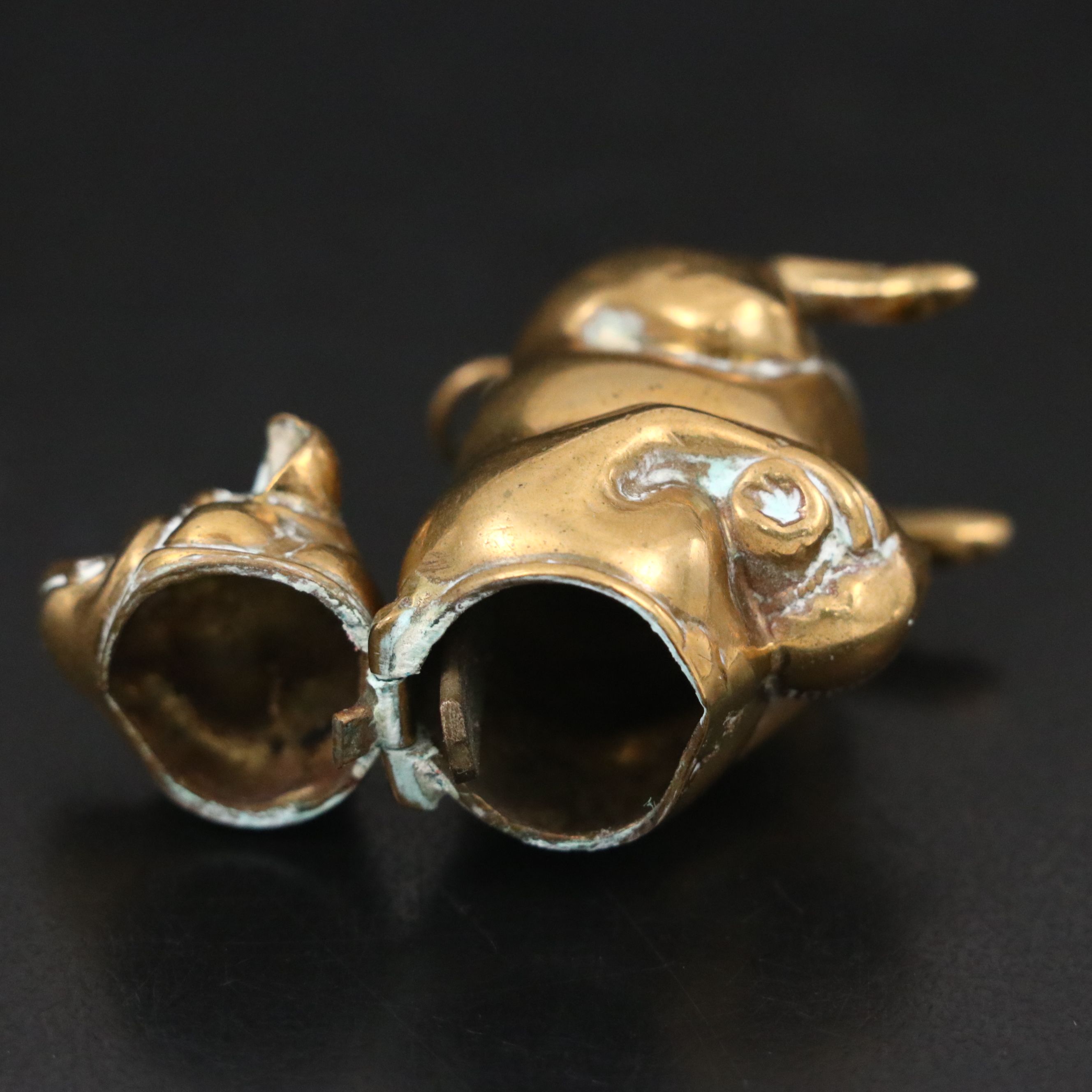 Figural Pig with Money Bag Brass Vesta Case, Late 19th/Early 20th Century