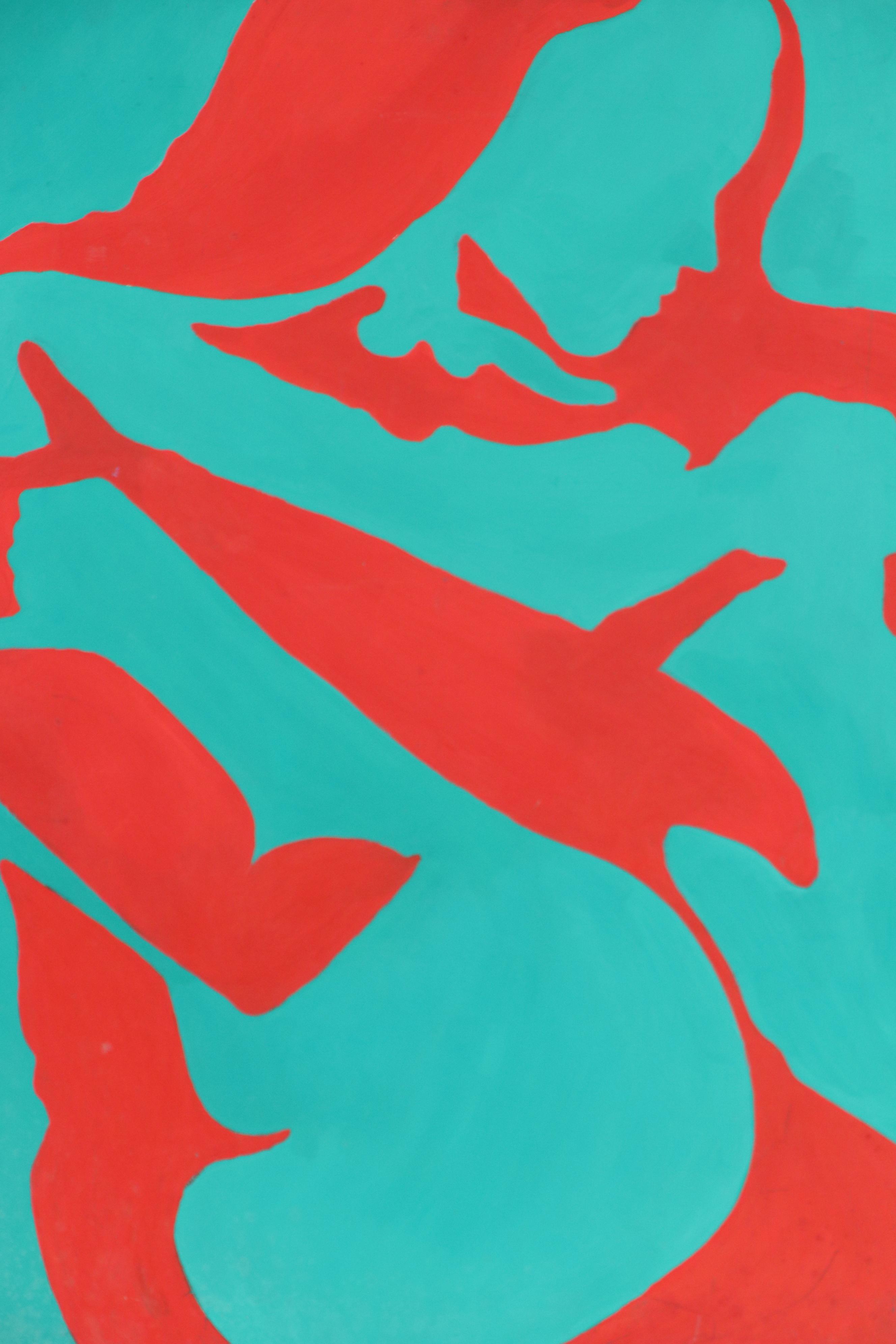 Duotone Acylic Painting of Woman with Crossed Arms, Late 20th/21st Century