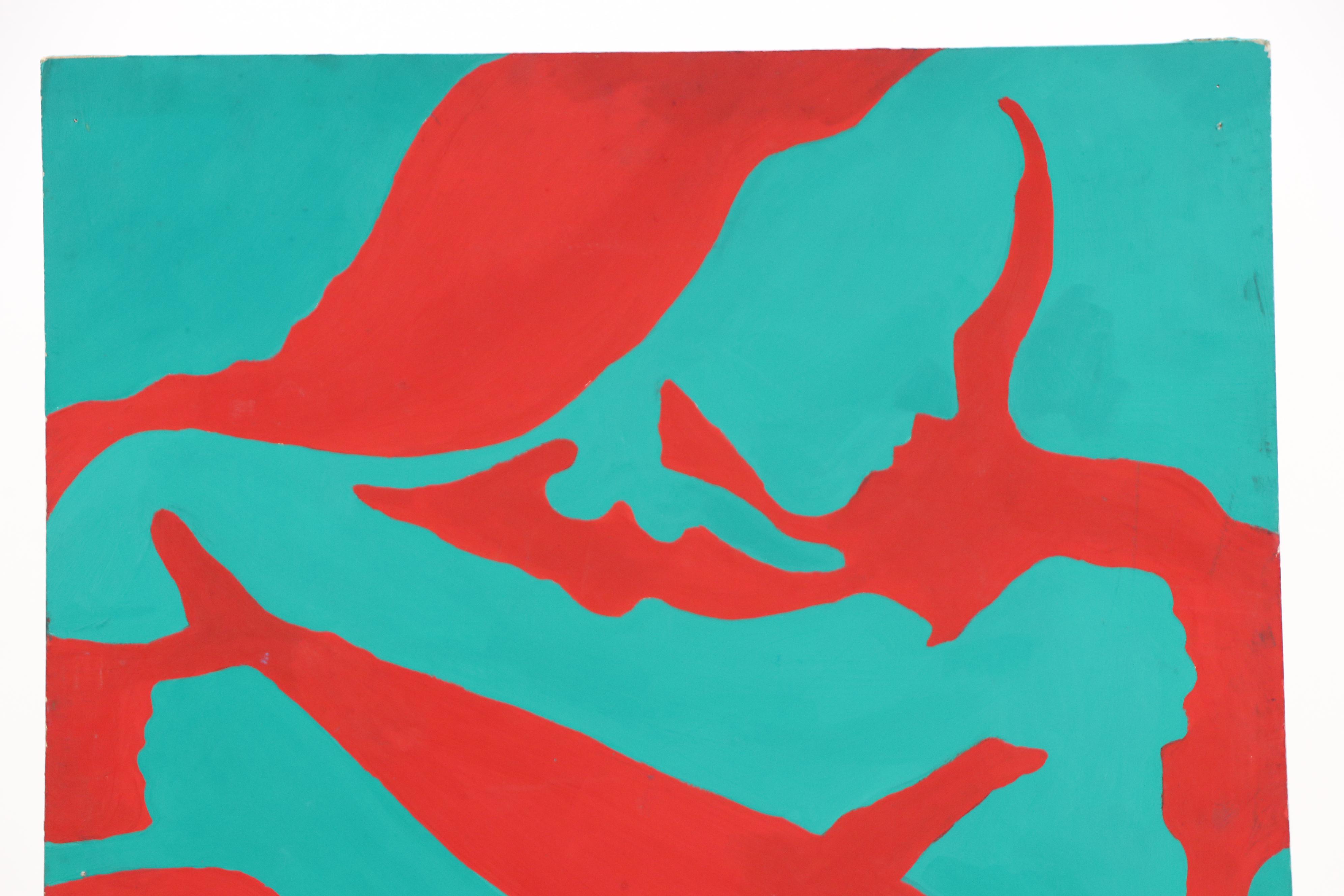 Duotone Acylic Painting of Woman with Crossed Arms, Late 20th/21st Century