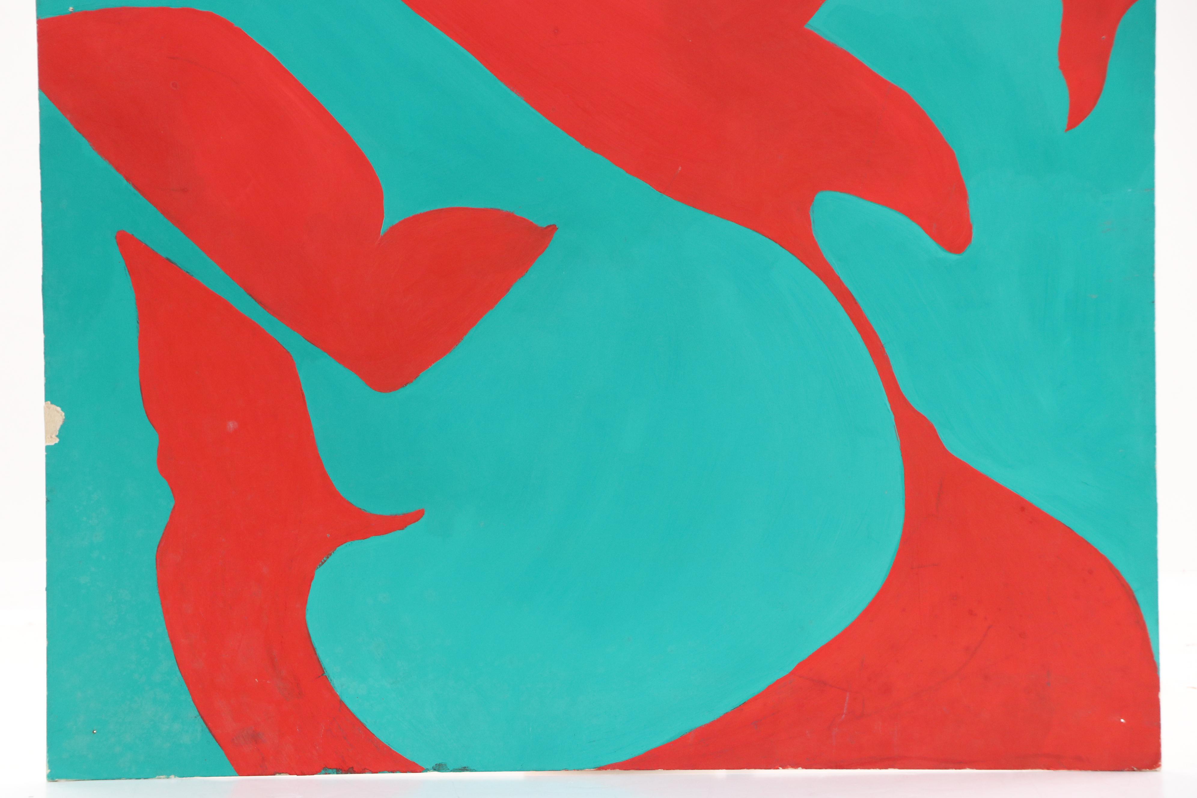 Duotone Acylic Painting of Woman with Crossed Arms, Late 20th/21st Century