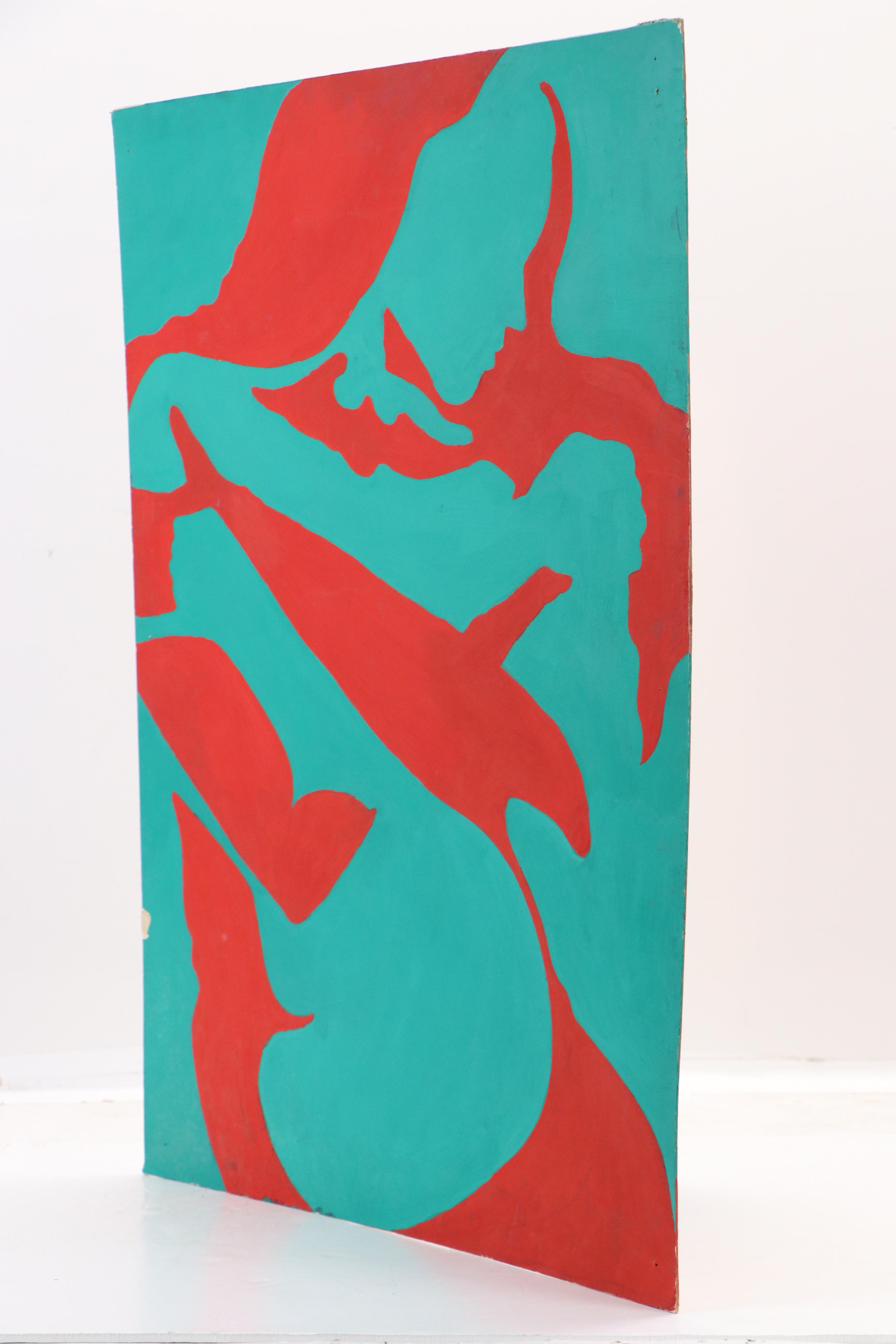 Duotone Acylic Painting of Woman with Crossed Arms, Late 20th/21st Century