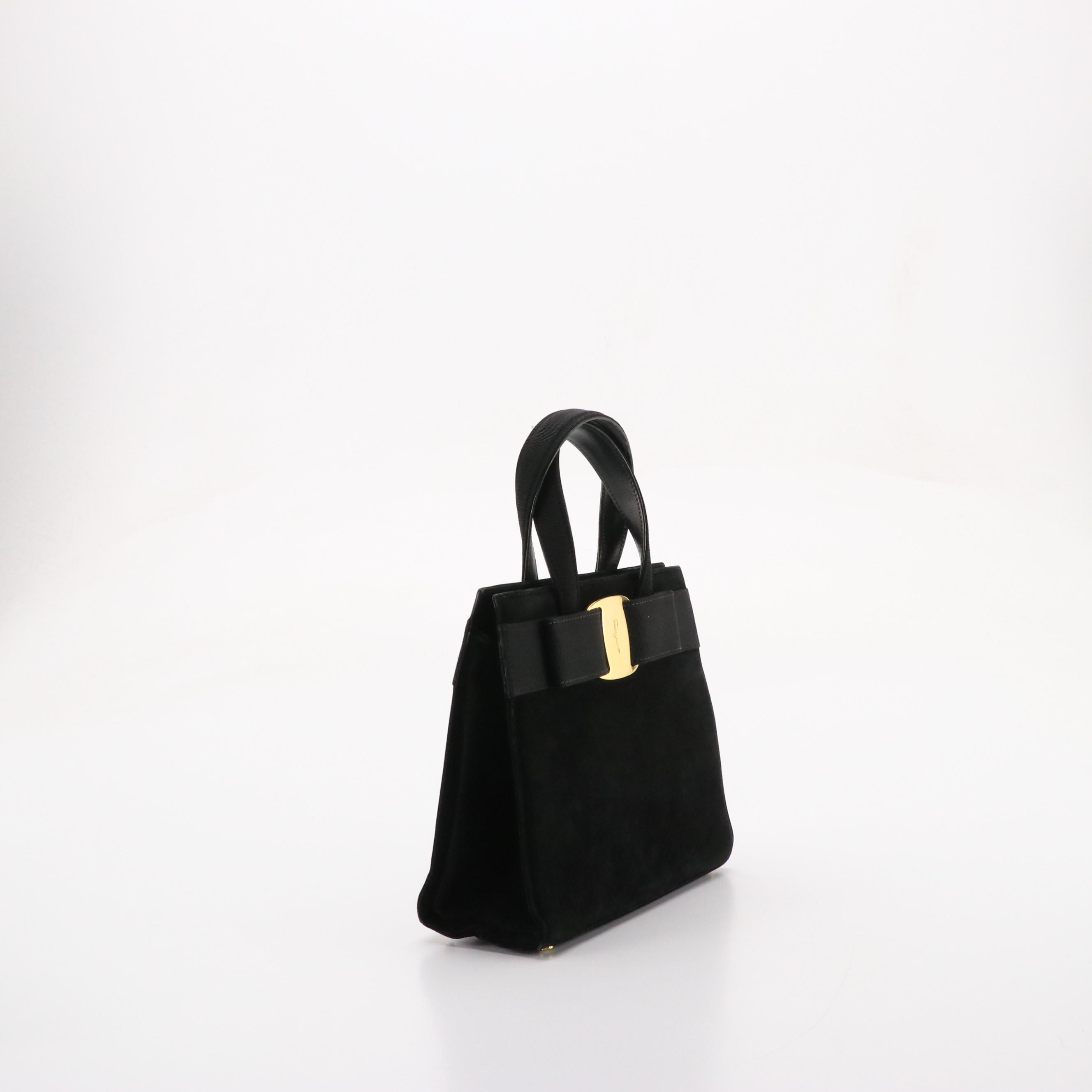 Salvatore Ferragamo Vara Bow Handbag in Black Suede