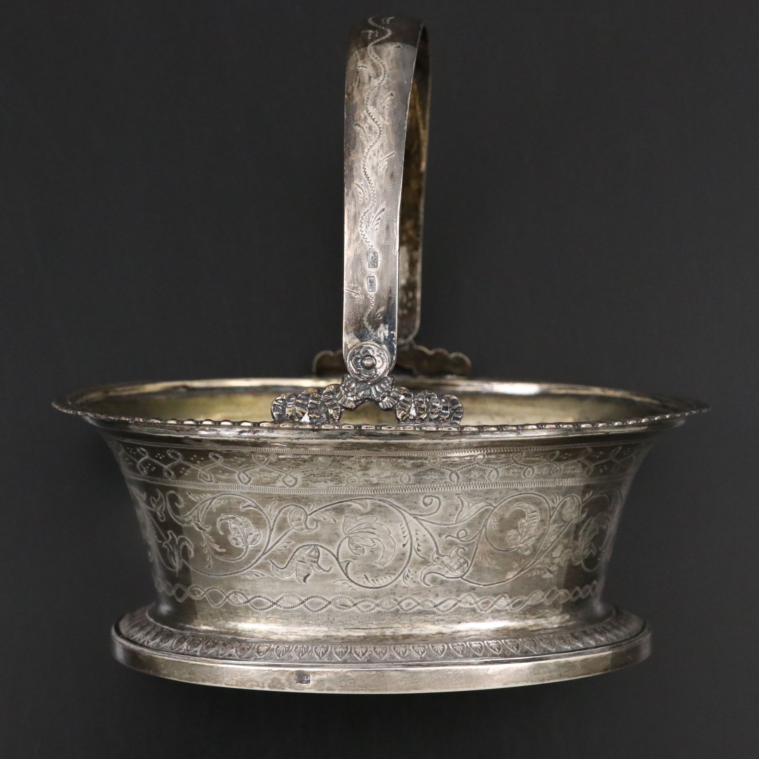 Firm of Sazikov Russian Engraved 875 Silver Basket, 1834