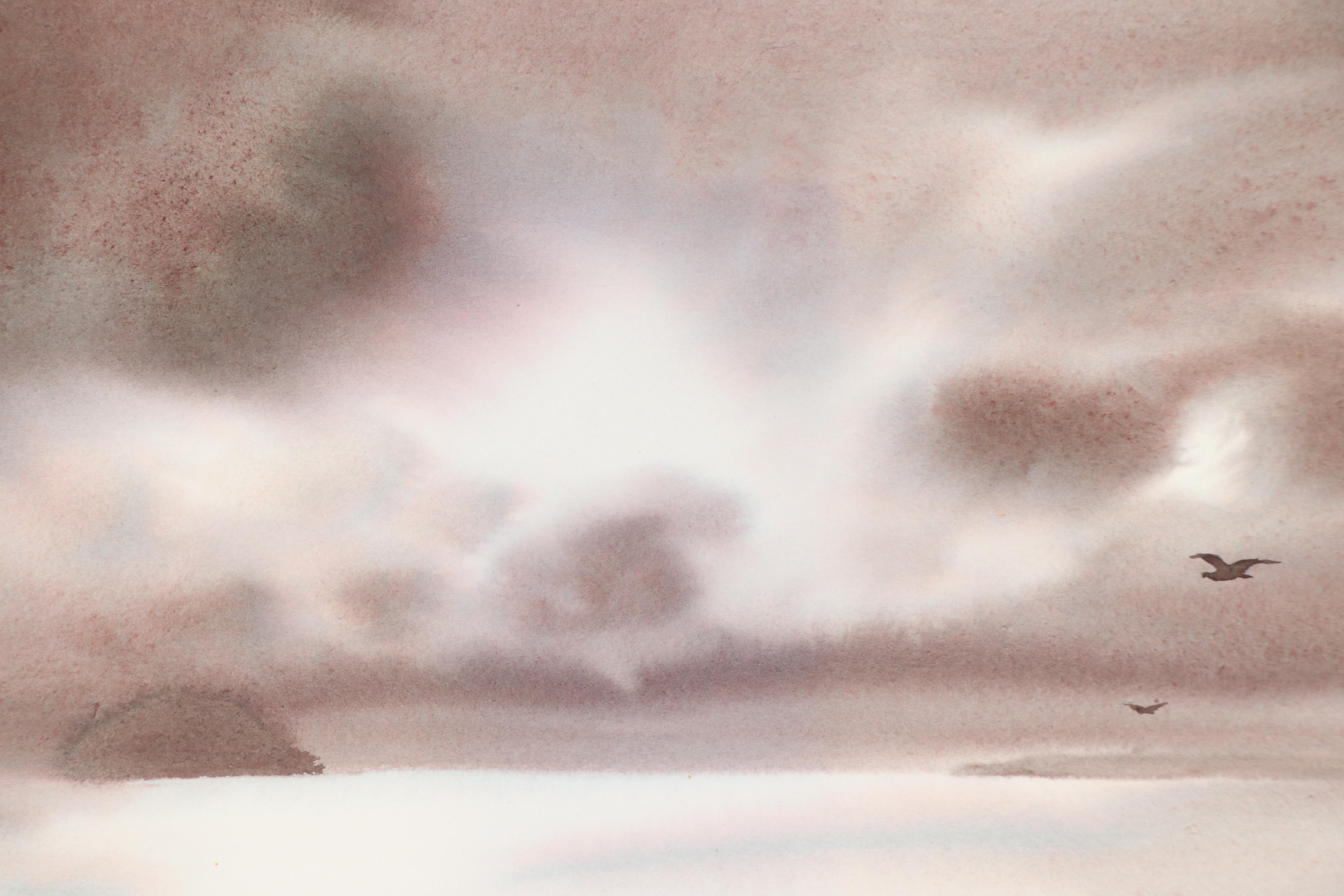 Mariano Ortuzar Landscape Watercolor Painting with Open Water with Trees, 1979