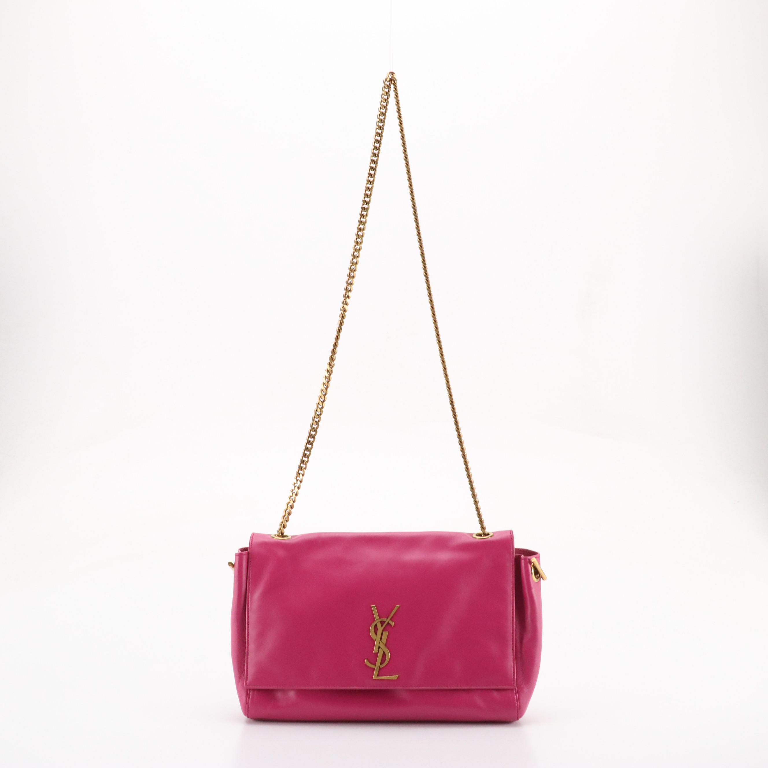 Saint Laurent YSL Large Front Flap Chain Link Crossbody Bag in Hot Pink Calfskin