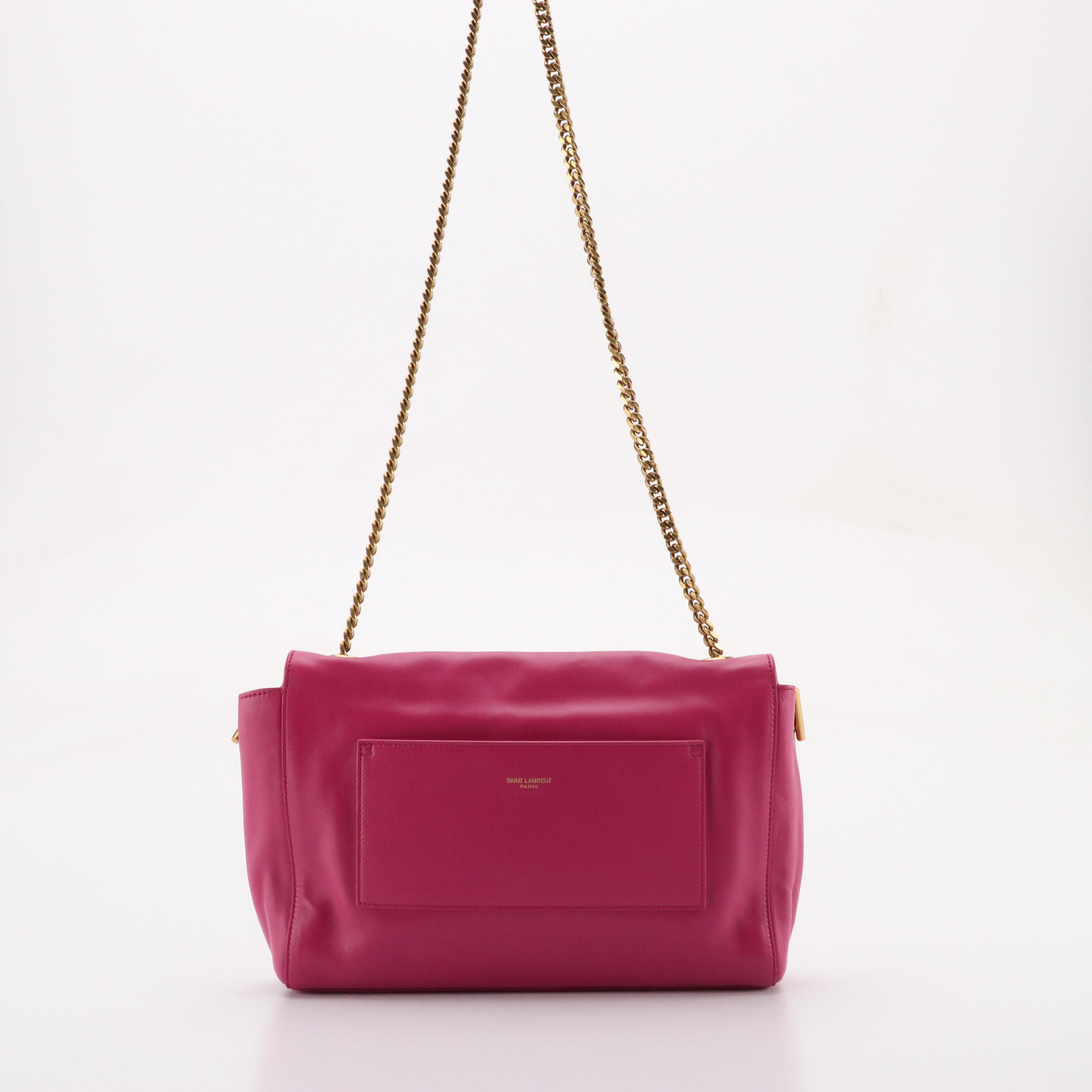 Saint Laurent YSL Large Front Flap Chain Link Crossbody Bag in Hot Pink Calfskin