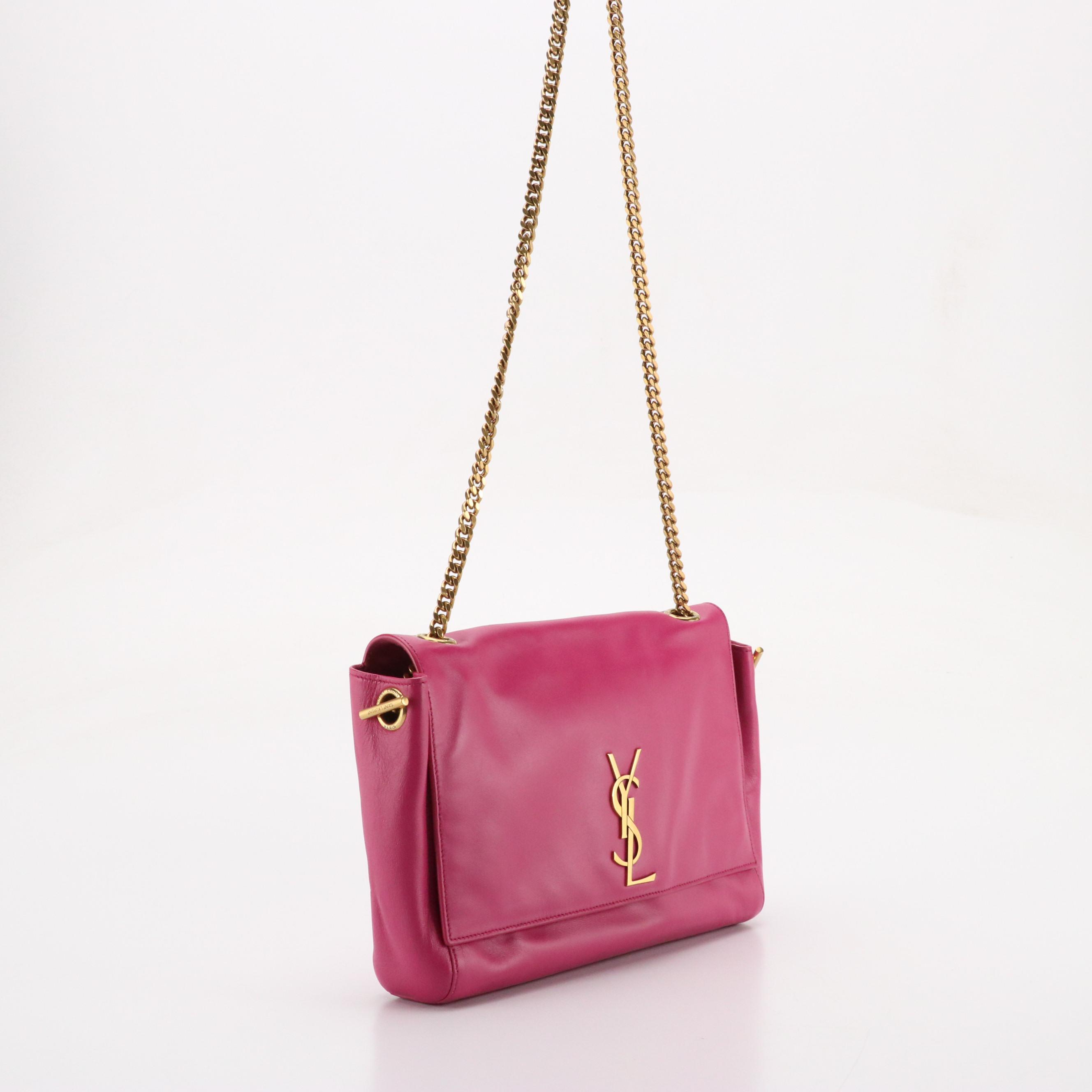 Saint Laurent YSL Large Front Flap Chain Link Crossbody Bag in Hot Pink Calfskin